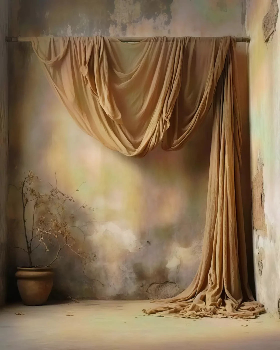 Chiffon Elegance In Taupe 8X10 Fleece ( 96 X 120 Inch ) Backdrop