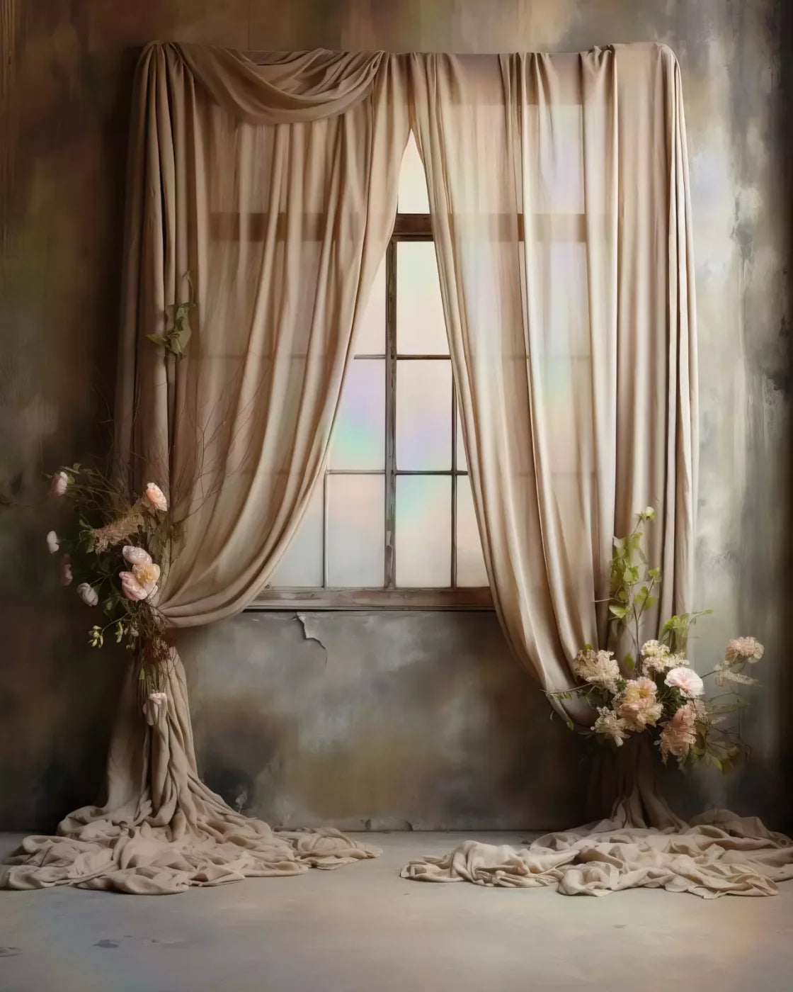 Chiffon Elegance In Taupe Ii 8X10 Fleece ( 96 X 120 Inch ) Backdrop