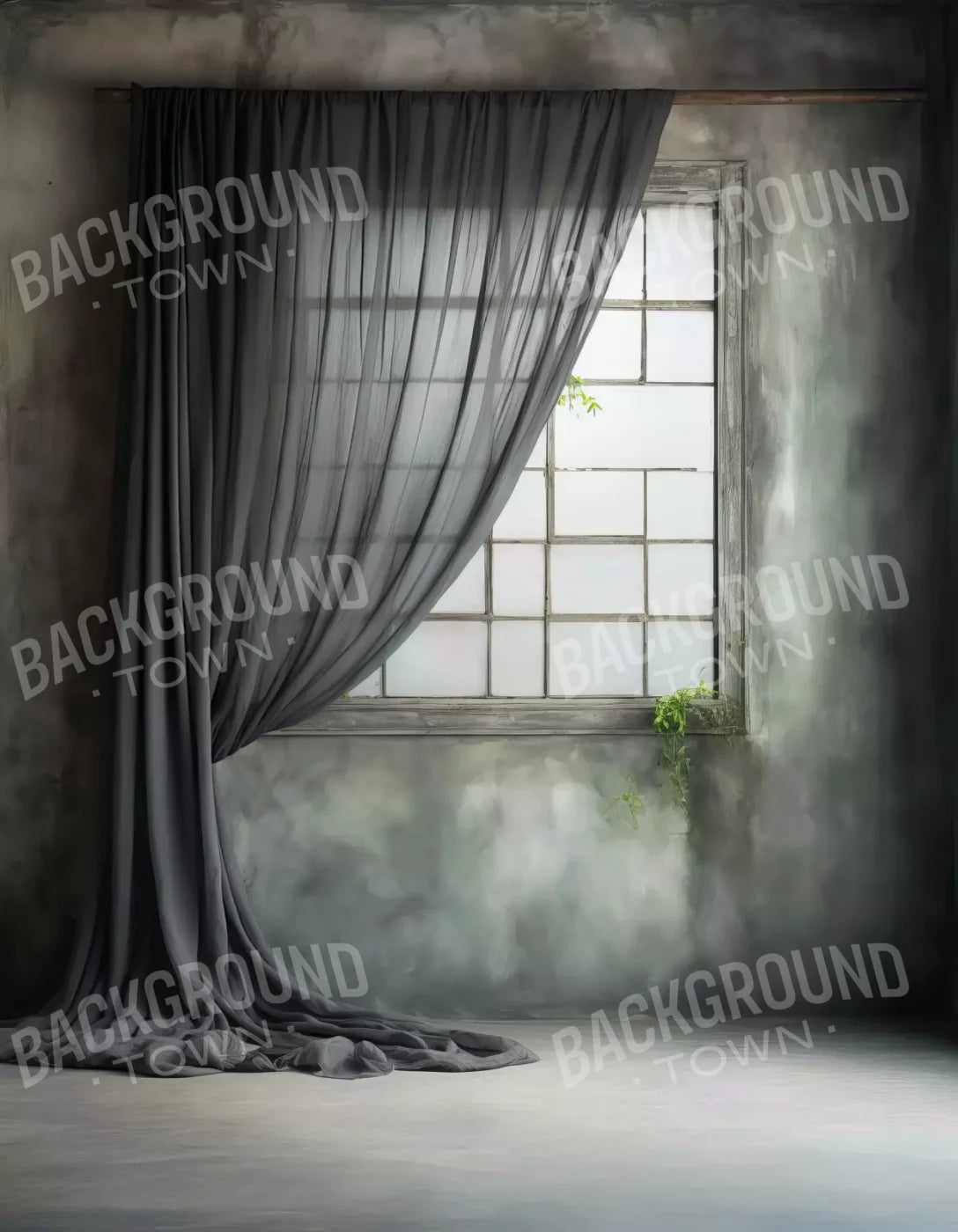 Chiffon Elegant Window Charcoal 6X8 Fleece ( 72 X 96 Inch ) Backdrop