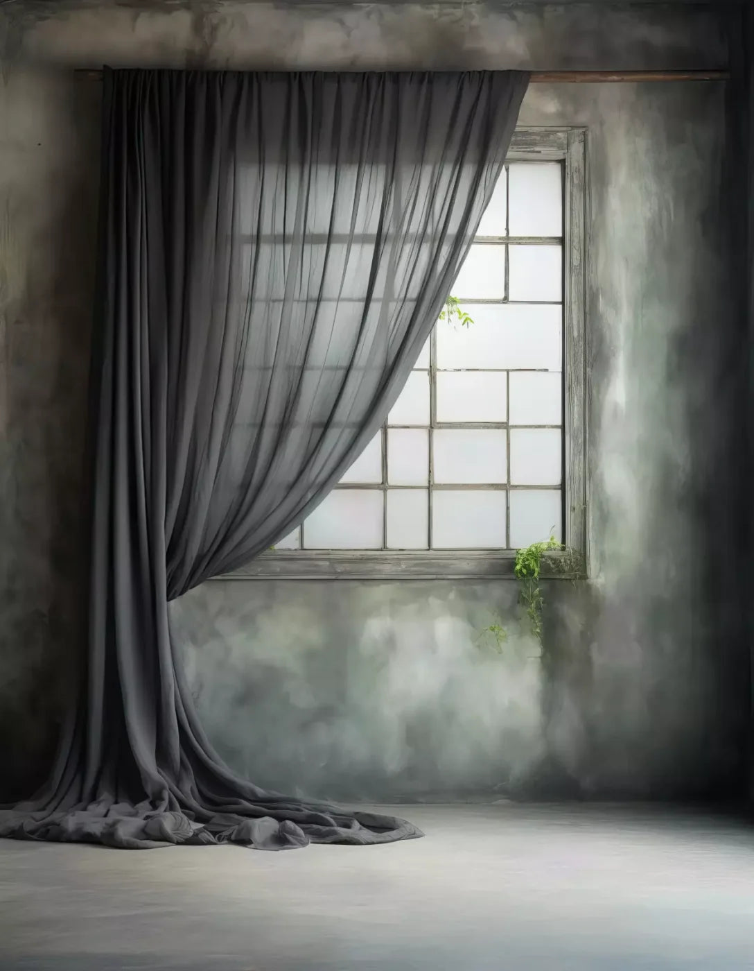 Chiffon Elegant Window Charcoal 6X8 Fleece ( 72 X 96 Inch ) Backdrop