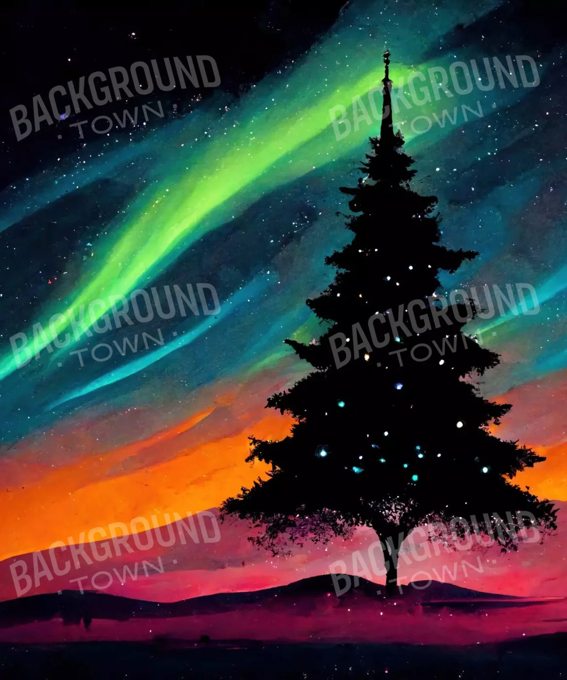 Tree , Green Orange , Black  Backdrop for Photography