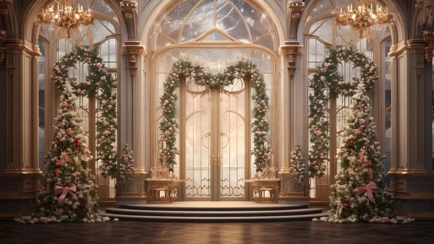 Christmas Ballroom Warm 14X8 Ultracloth ( 168 X 96 Inch ) Backdrop