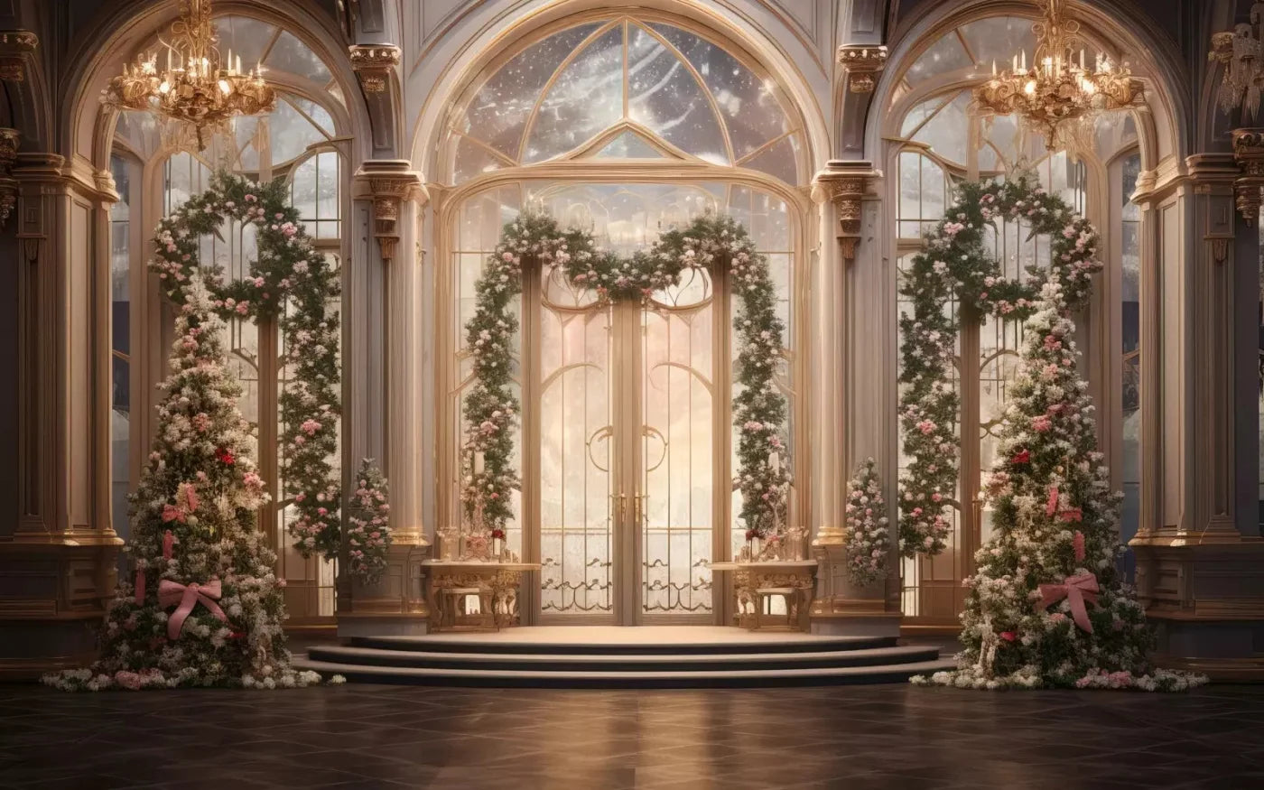 Christmas Ballroom Warm 14X9 Ultracloth ( 168 X 108 Inch ) Backdrop