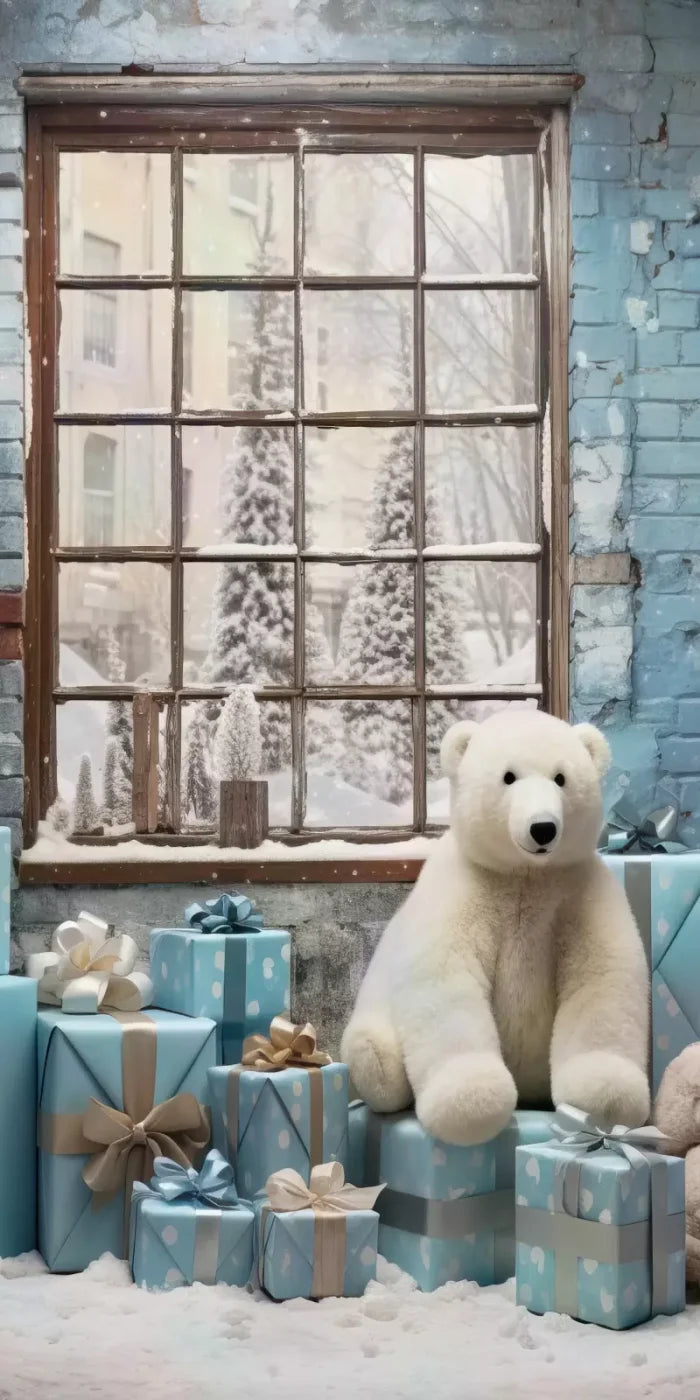 Christmas Blue Theme I 8’X16’ Ultracloth (96 X 192 Inch) Backdrop