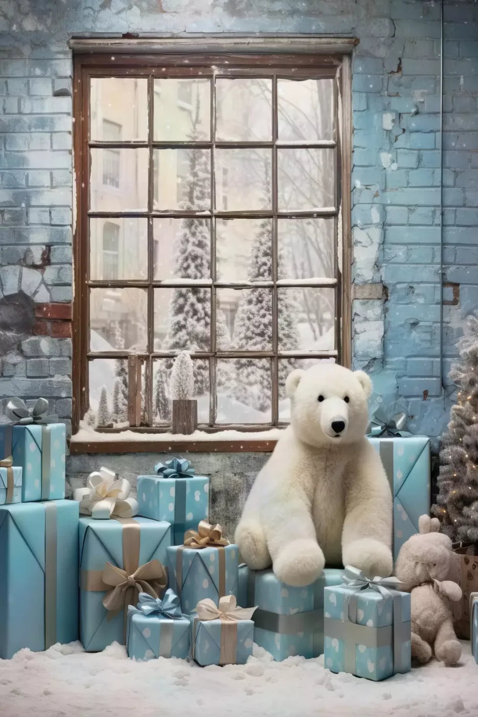 Christmas Blue Theme I 8’X12’ Ultracloth (96 X 144 Inch) Backdrop