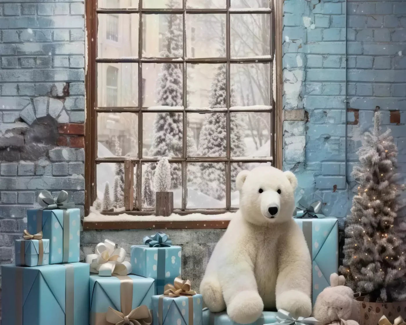 Christmas Blue Theme I 10’X8’ Fleece (120 X 96 Inch) Backdrop