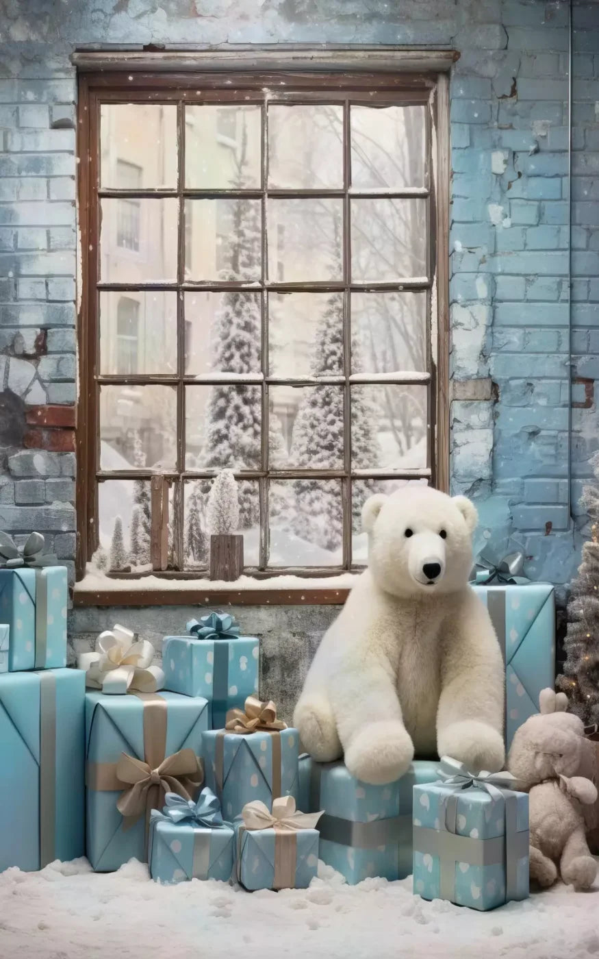 Christmas Blue Theme I 10’X16’ Ultracloth (120 X 192 Inch) Backdrop