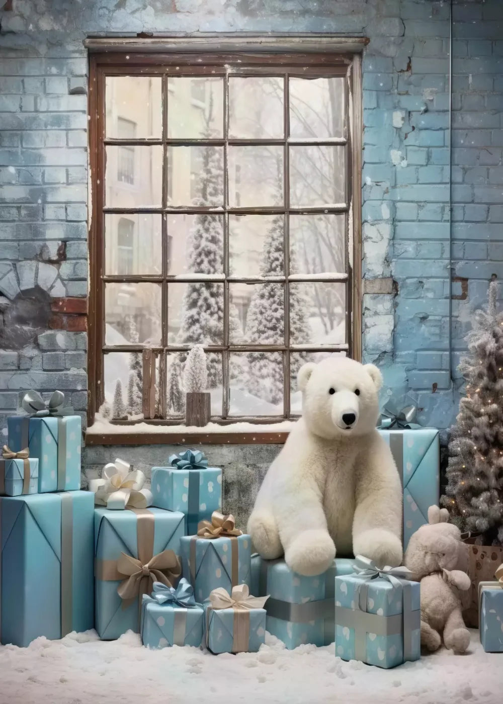 Christmas Blue Theme I 5’X7’ Ultracloth (60 X 84 Inch) Backdrop