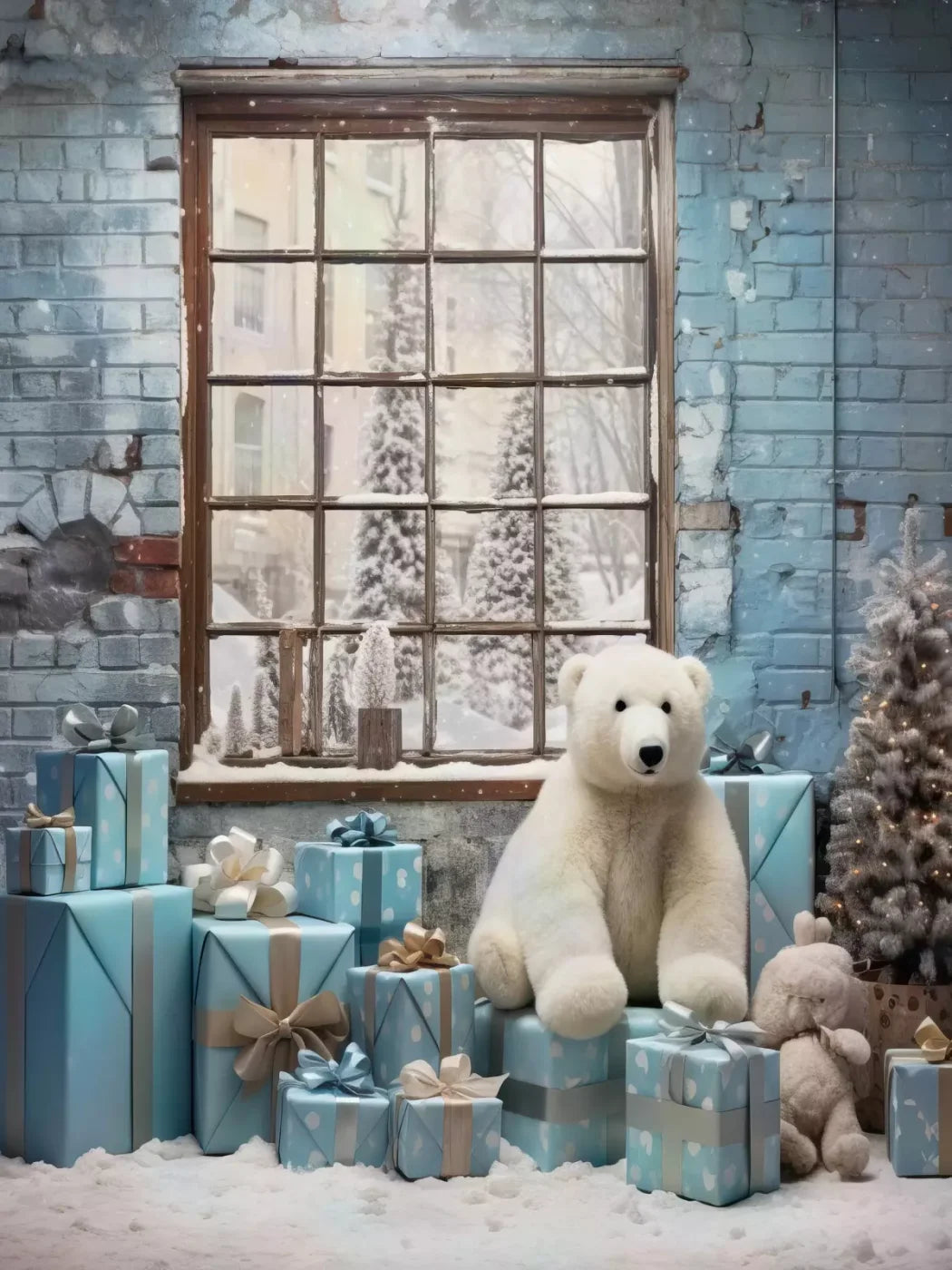 Christmas Blue Theme I 6’X8’ Fleece (72 X 96 Inch) Backdrop