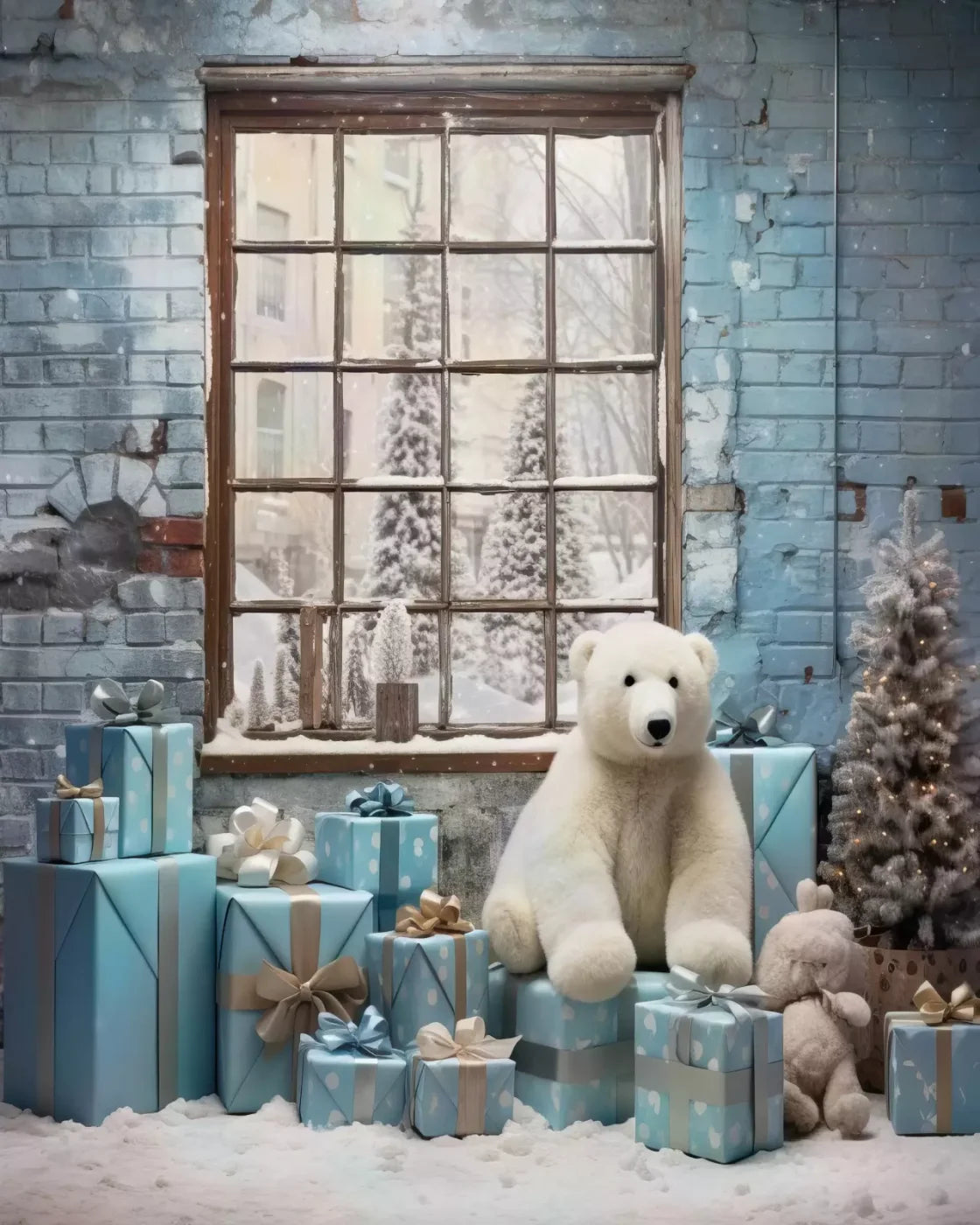 Christmas Blue Theme I 8’X10’ Fleece (96 X 120 Inch) Backdrop