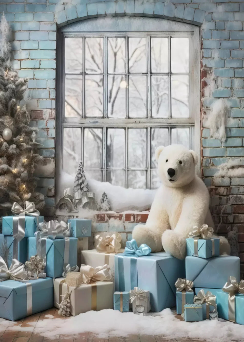 Christmas Blue Theme Ii 5’X7’ Ultracloth (60 X 84 Inch) Backdrop