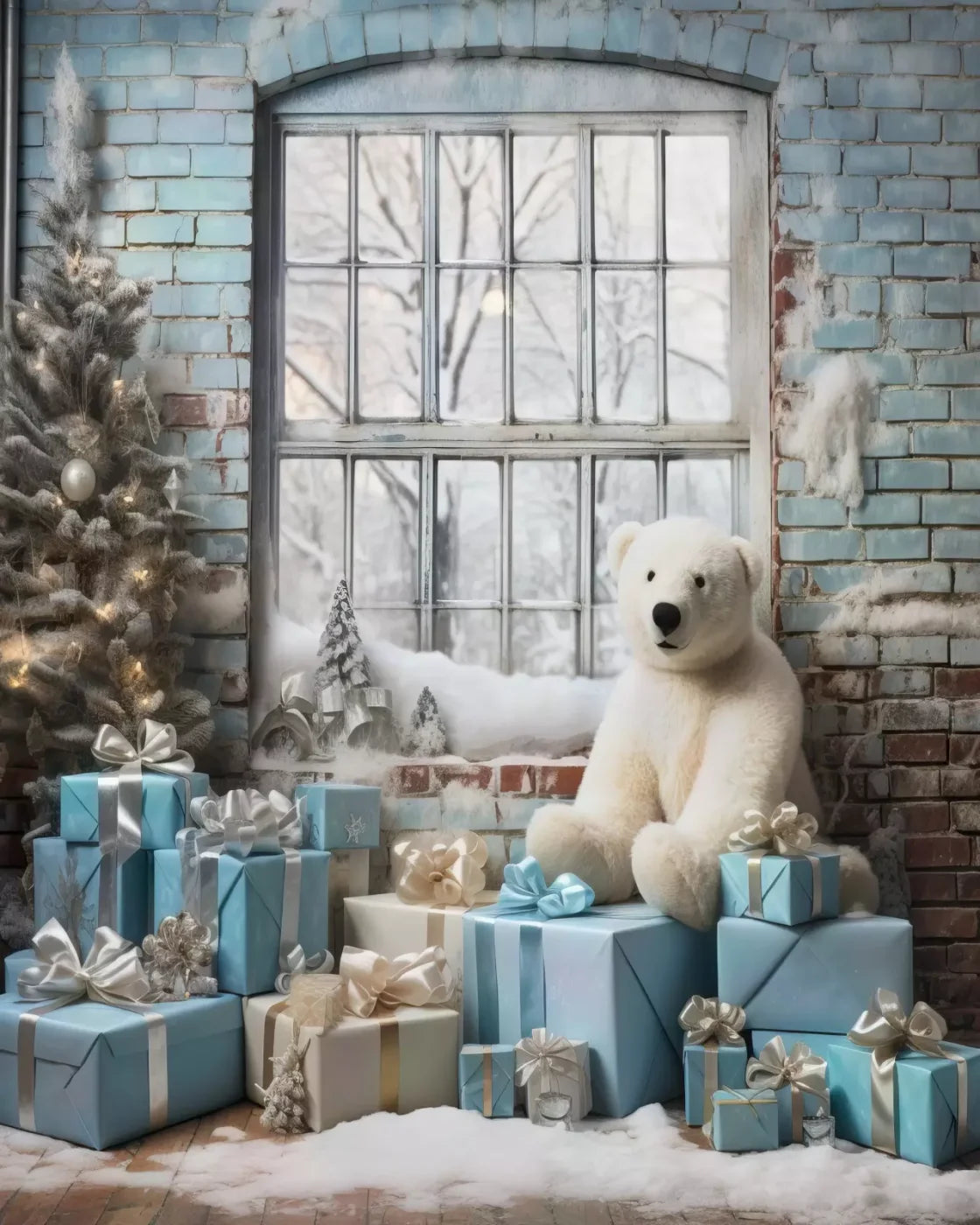 Christmas Blue Theme Ii 8’X10’ Fleece (96 X 120 Inch) Backdrop