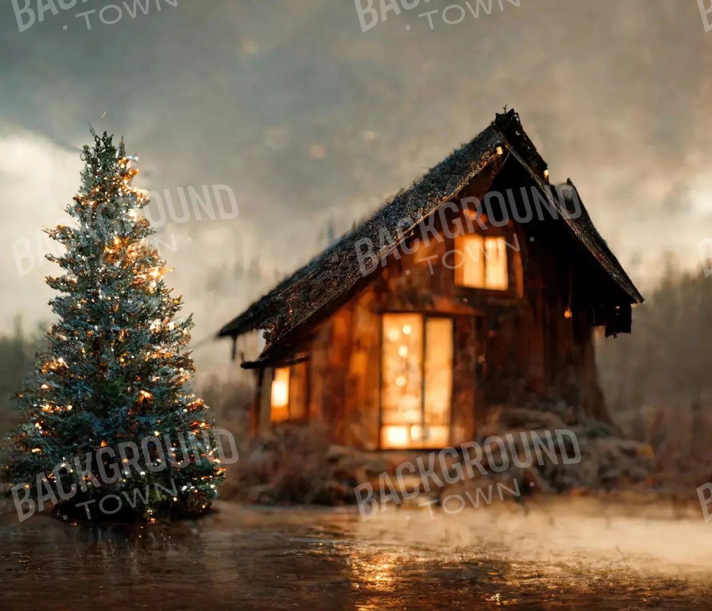 Christmas Cabin 12X10 Ultracloth ( 144 X 120 Inch ) Backdrop