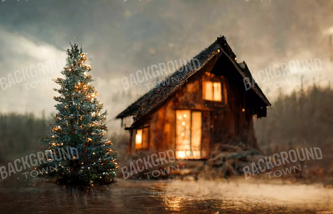 Christmas Cabin 12X8 Ultracloth ( 144 X 96 Inch ) Backdrop