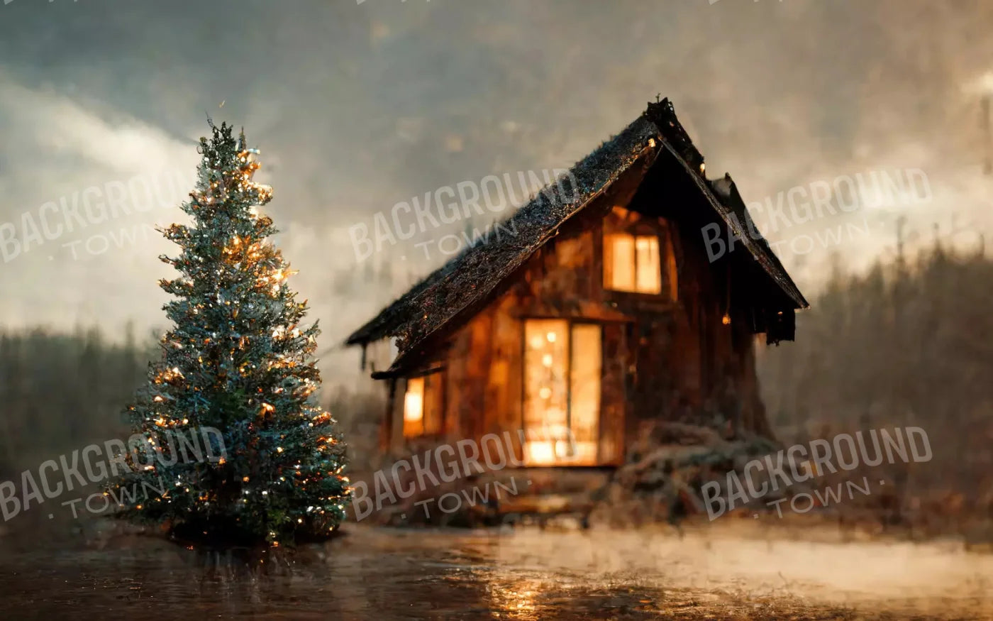 Christmas Cabin 14X9 Ultracloth ( 168 X 108 Inch ) Backdrop