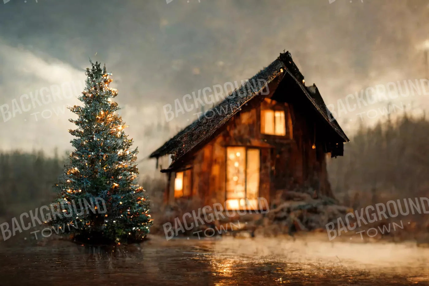Christmas Cabin 8X5 Ultracloth ( 96 X 60 Inch ) Backdrop