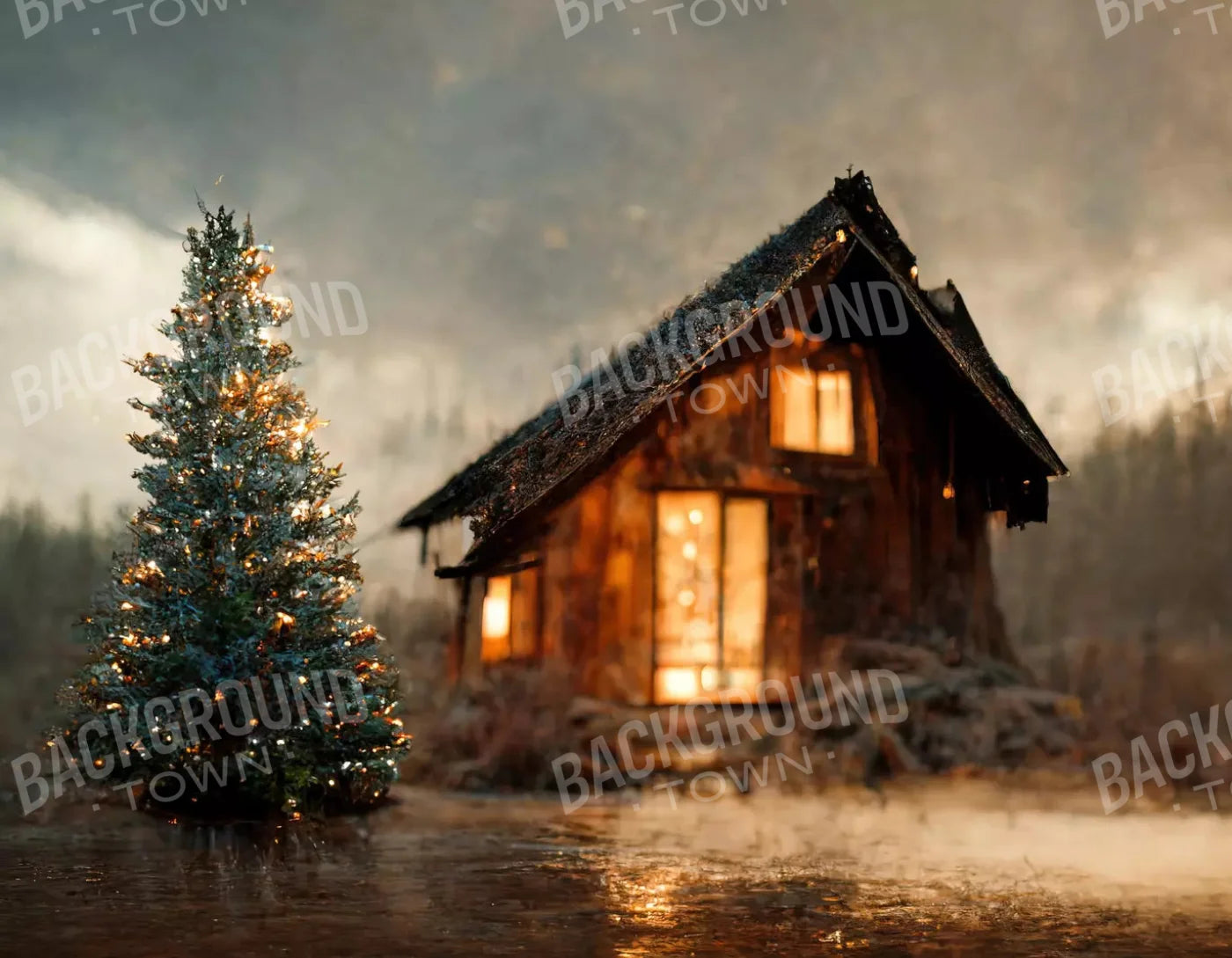 Christmas Cabin 8X6 Fleece ( 96 X 72 Inch ) Backdrop