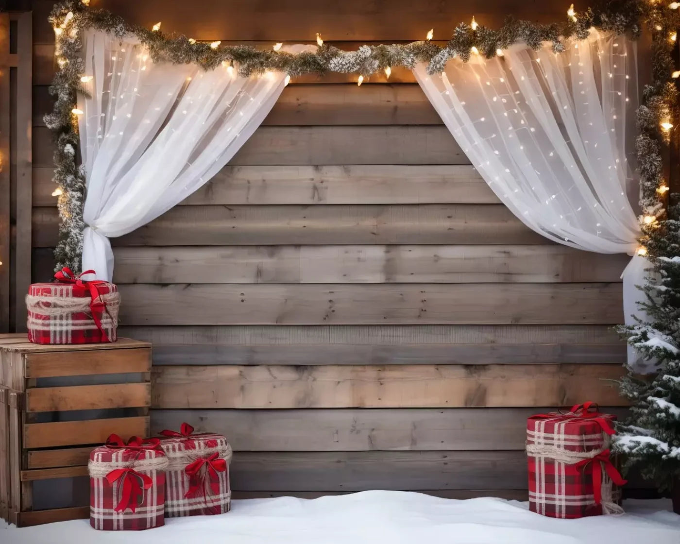 Christmas Cabin Curtains 10’X8’ Fleece (120 X 96 Inch) Backdrop