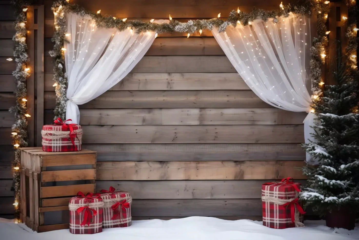 Christmas Cabin Curtains 12’X8’ Ultracloth (144 X 96 Inch) Backdrop