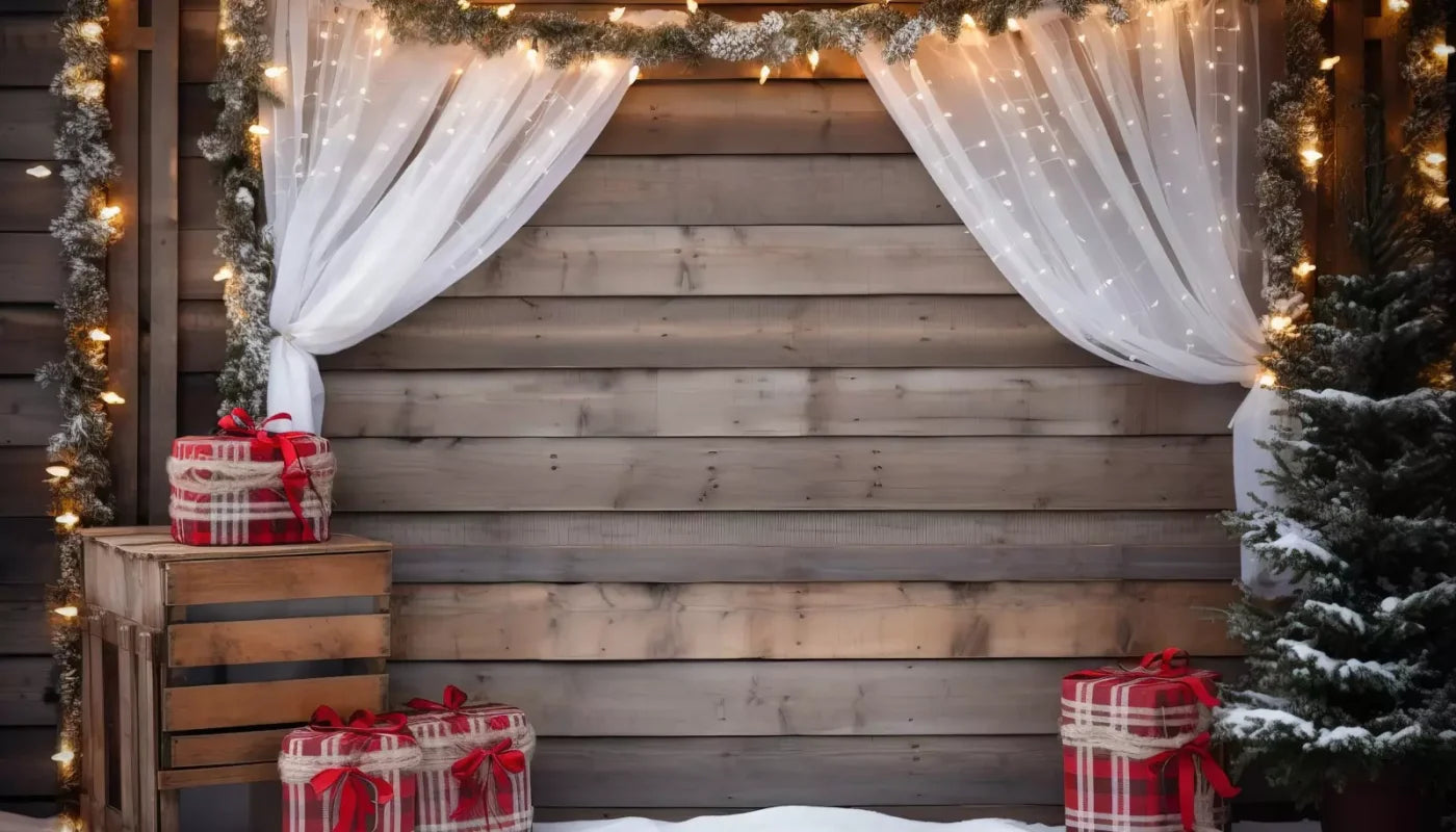 Christmas Cabin Curtains 14’X8’ Ultracloth (168 X 96 Inch) Backdrop