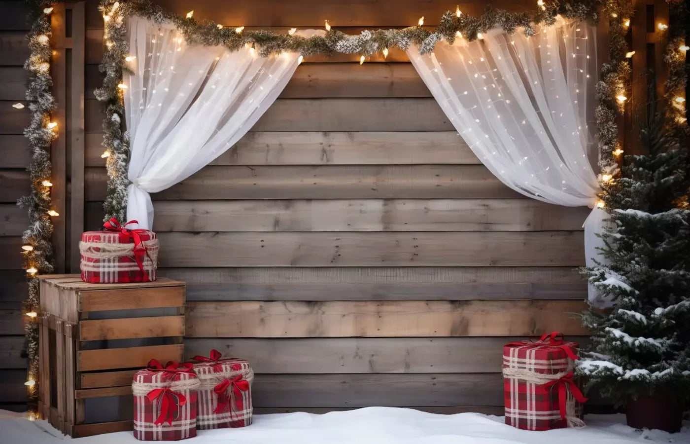 Christmas Cabin Curtains 14’X9’ Ultracloth (168 X 108 Inch) Backdrop
