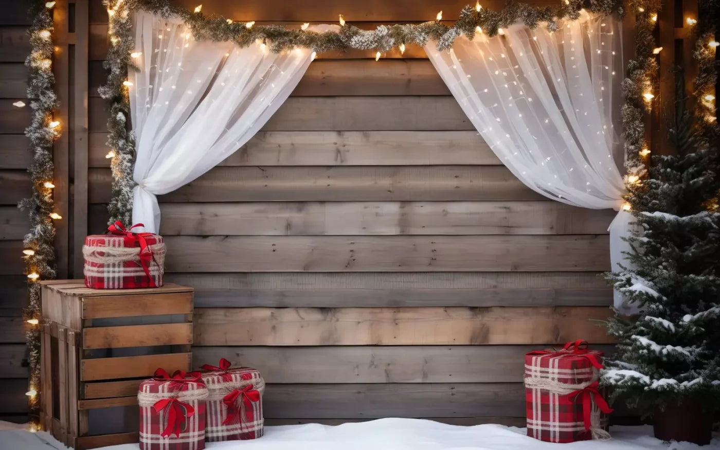 Christmas Cabin Curtains 16’X10’ Ultracloth (192 X 120 Inch) Backdrop