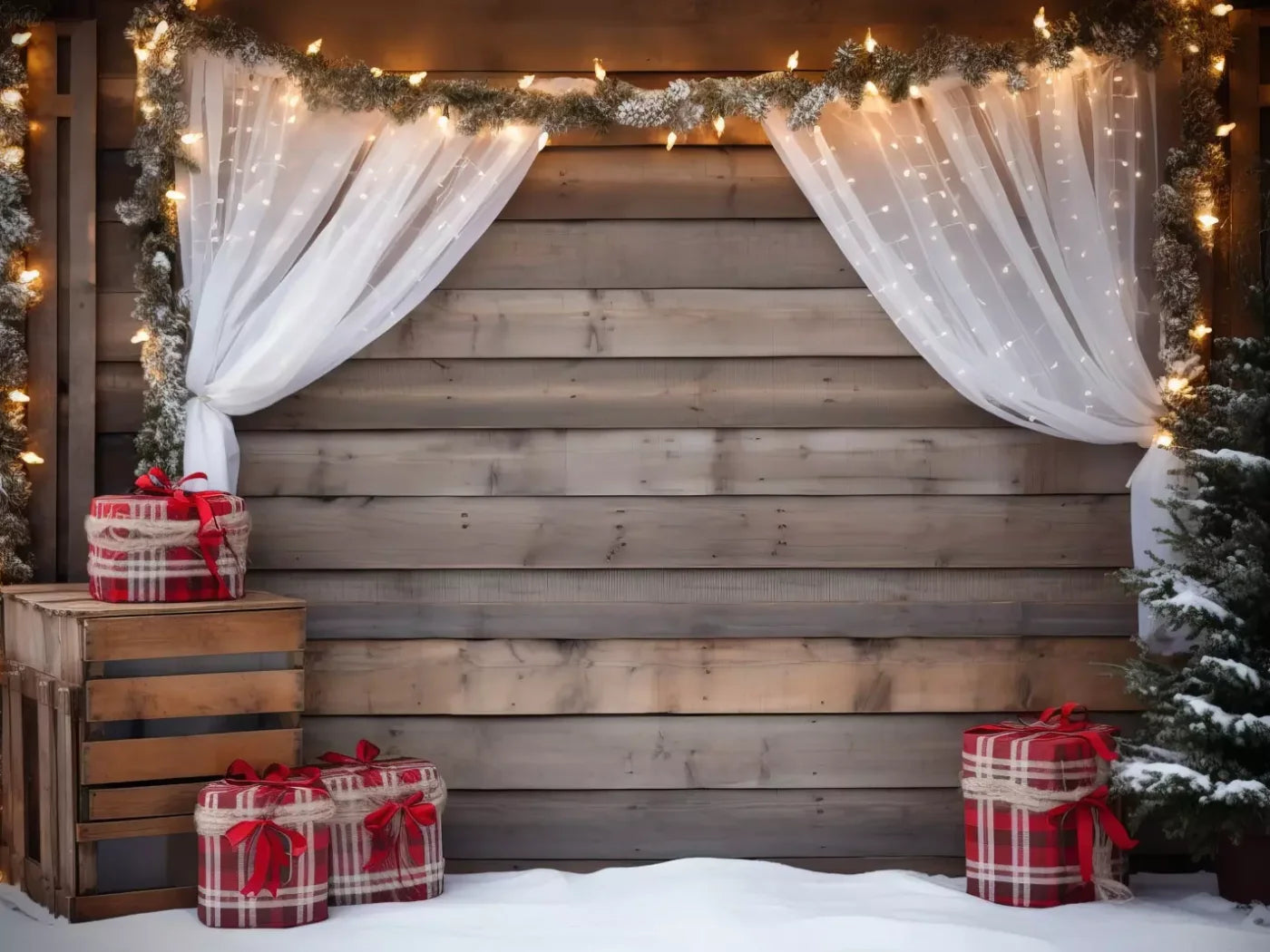 Christmas Cabin Curtains 6’8X5’ Fleece (80 X 60 Inch) Backdrop