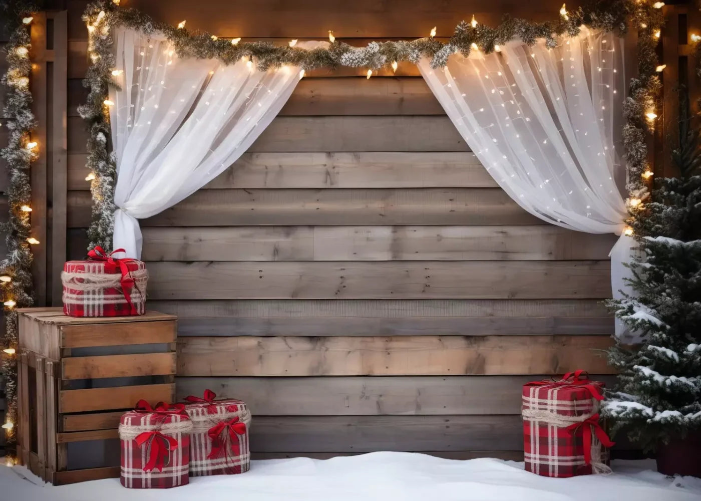Christmas Cabin Curtains 7’X5’ Ultracloth (84 X 60 Inch) Backdrop