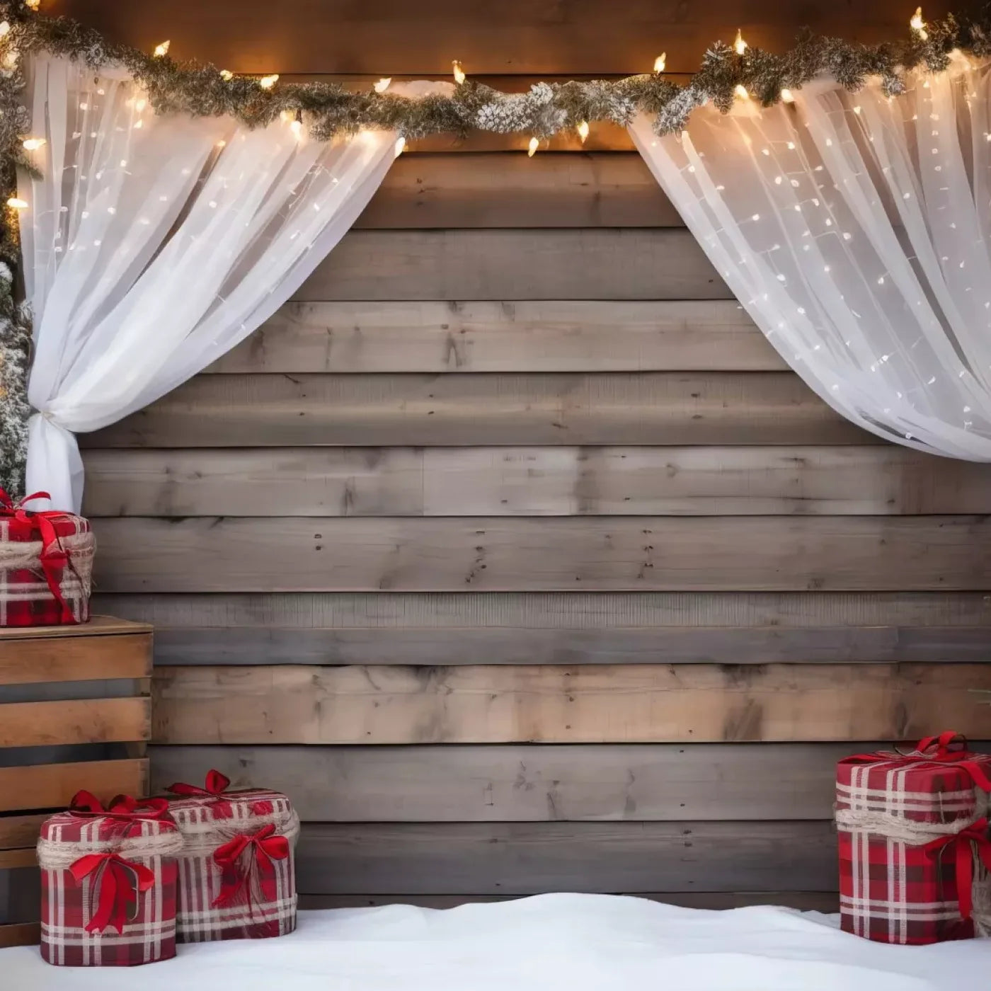 Christmas Cabin Curtains 8’X8’ Fleece (96 X Inch) Backdrop