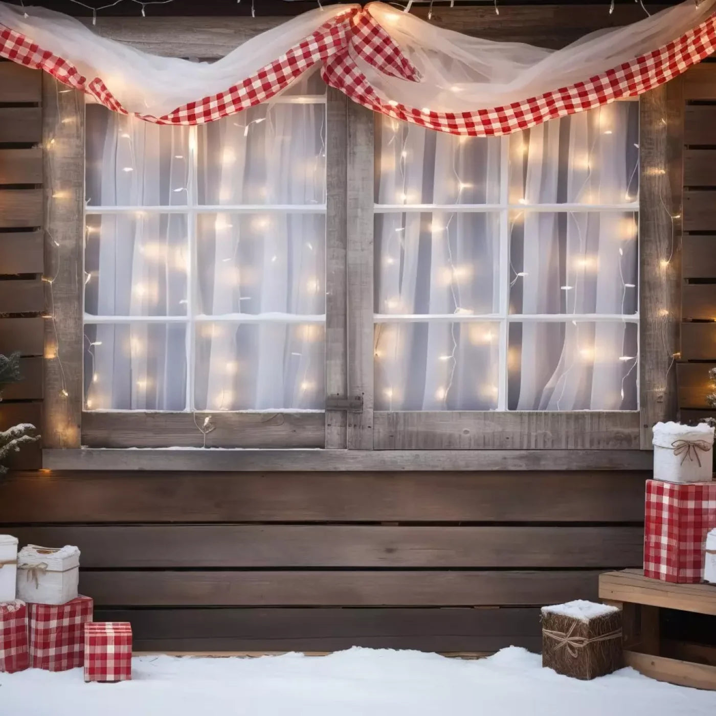Christmas Cabin Window 10’X10’ Ultracloth (120 X Inch) Backdrop