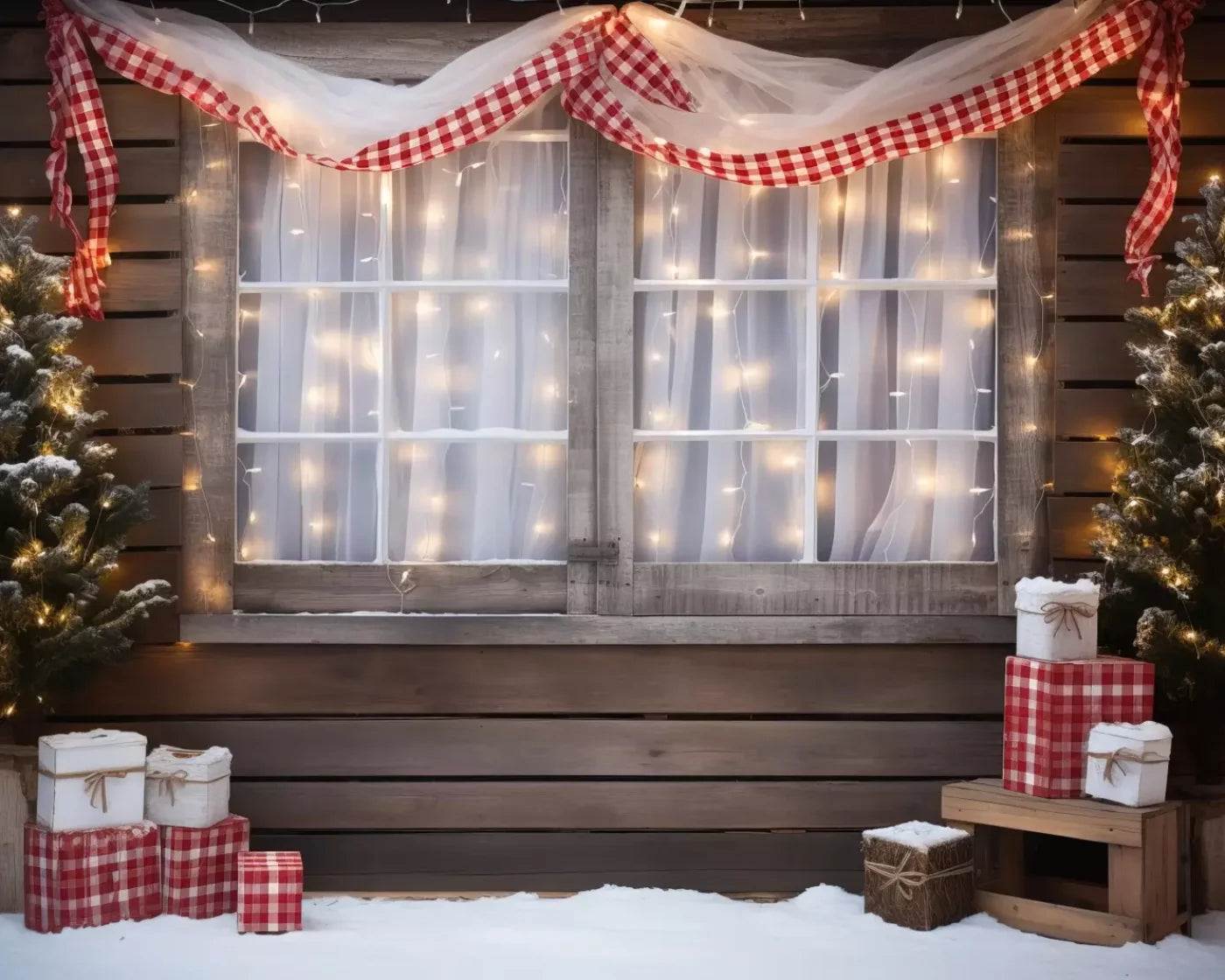 Christmas Cabin Window 10’X8’ Fleece (120 X 96 Inch) Backdrop