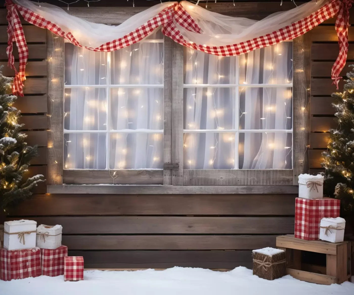 Christmas Cabin Window 12’X10’ Ultracloth (144 X 120 Inch) Backdrop