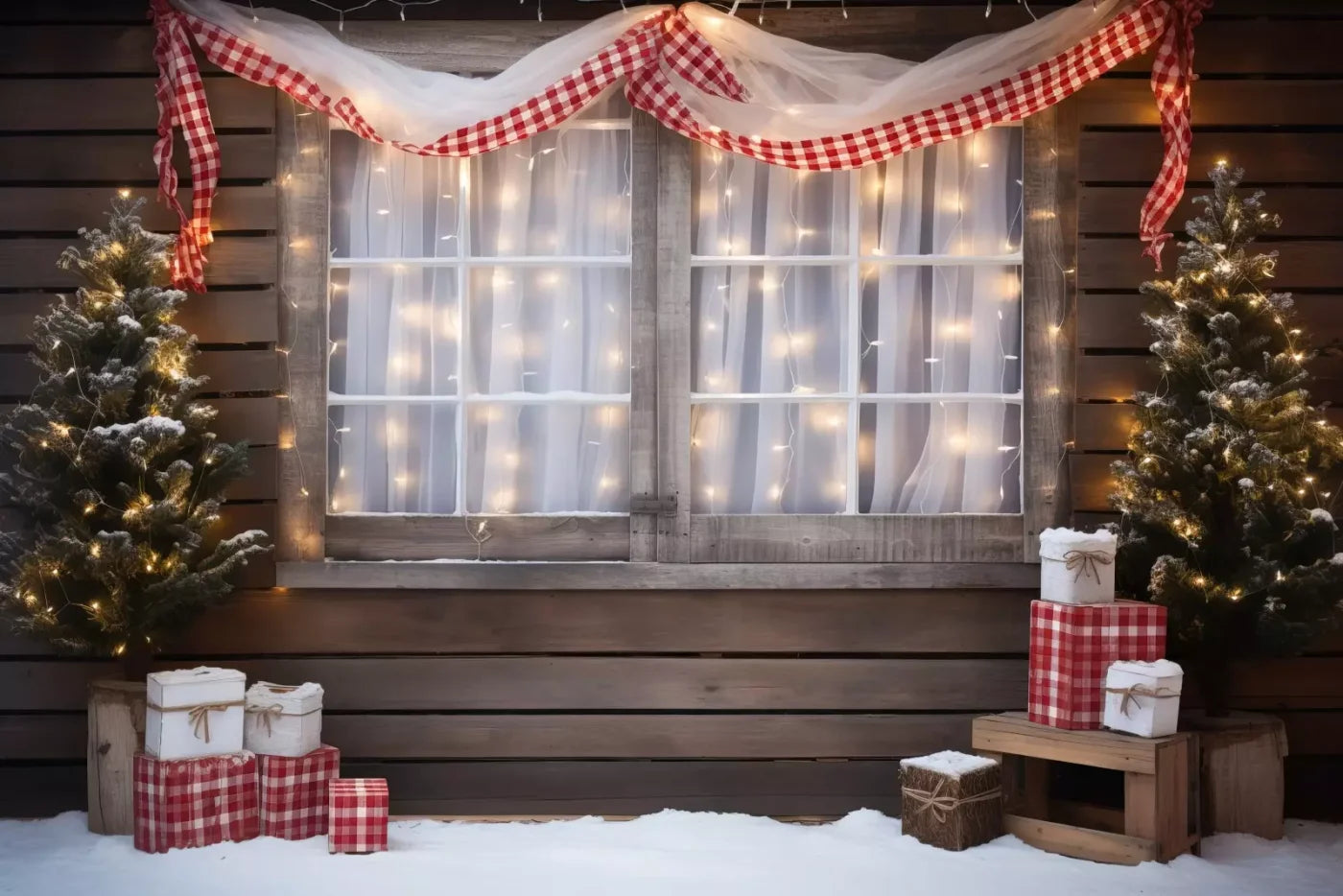 Christmas Cabin Window 12’X8’ Ultracloth (144 X 96 Inch) Backdrop