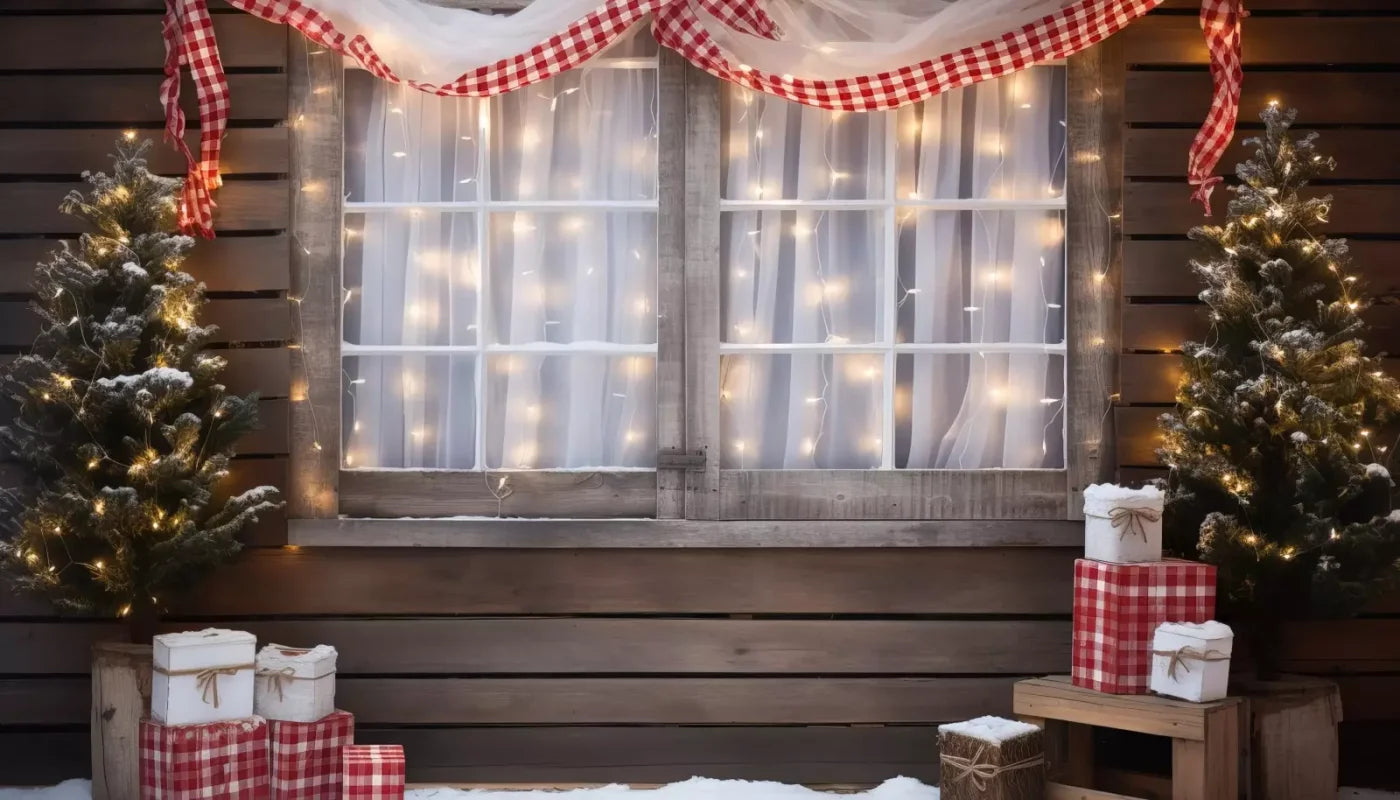 Christmas Cabin Window 14’X8’ Ultracloth (168 X 96 Inch) Backdrop