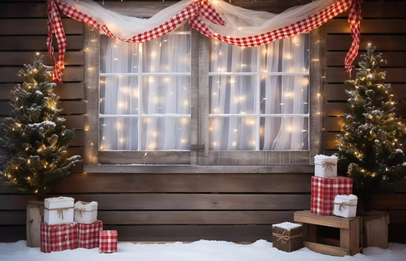 Christmas Cabin Window 14’X9’ Ultracloth (168 X 108 Inch) Backdrop