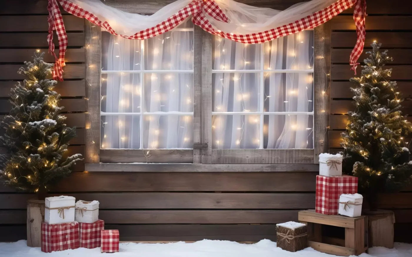 Christmas Cabin Window 16’X10’ Ultracloth (192 X 120 Inch) Backdrop