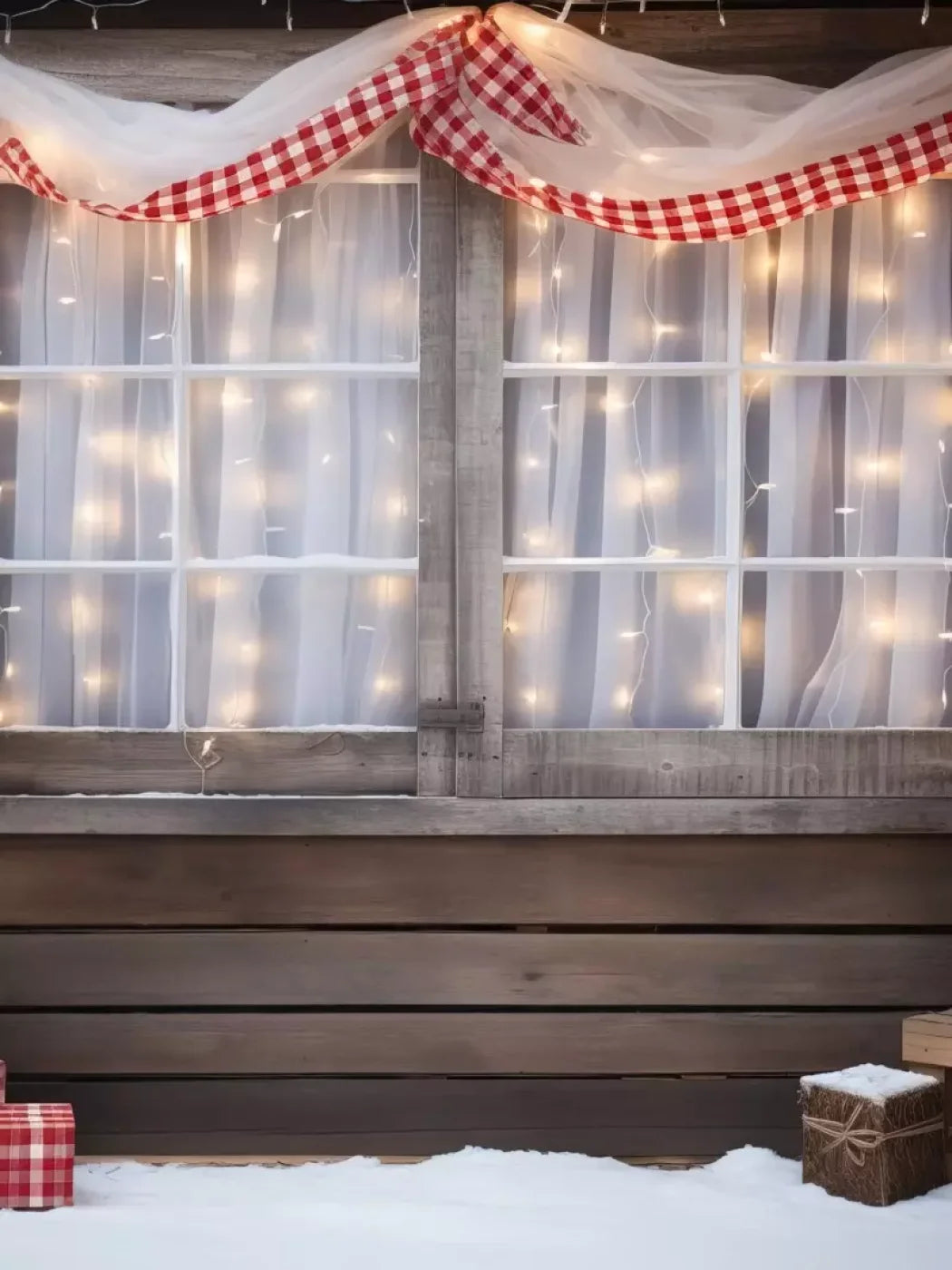 Christmas Cabin Window 6’X8’ Fleece (72 X 96 Inch) Backdrop