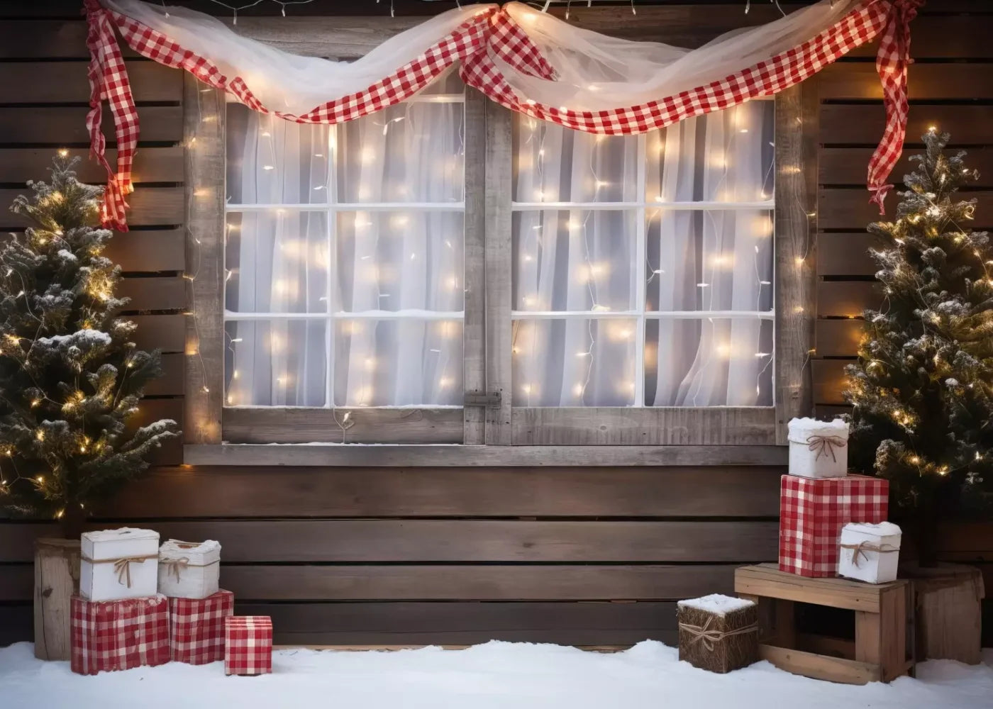 Christmas Cabin Window 7’X5’ Ultracloth (84 X 60 Inch) Backdrop