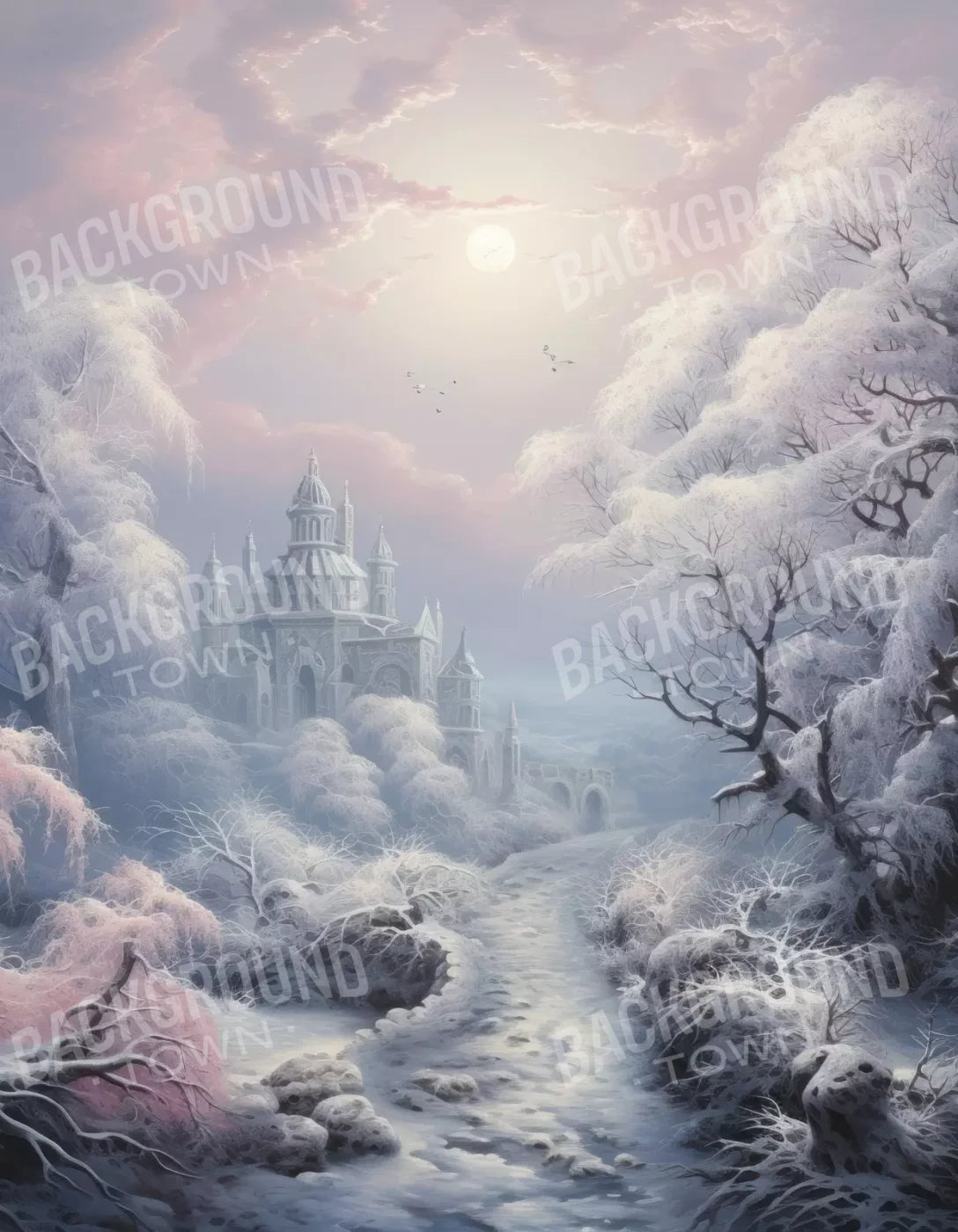 Castle In Winter Wonderland 6X8 Fleece ( 72 X 96 Inch ) Backdrop