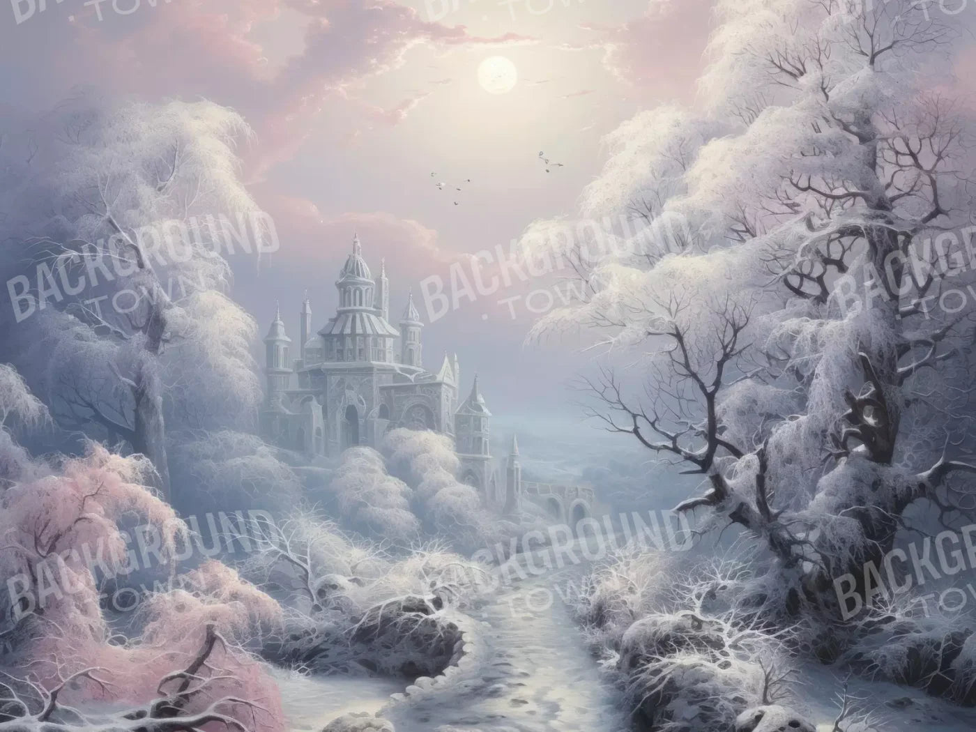 Castle In Winter Wonderland 7X5 Ultracloth ( 84 X 60 Inch ) Backdrop