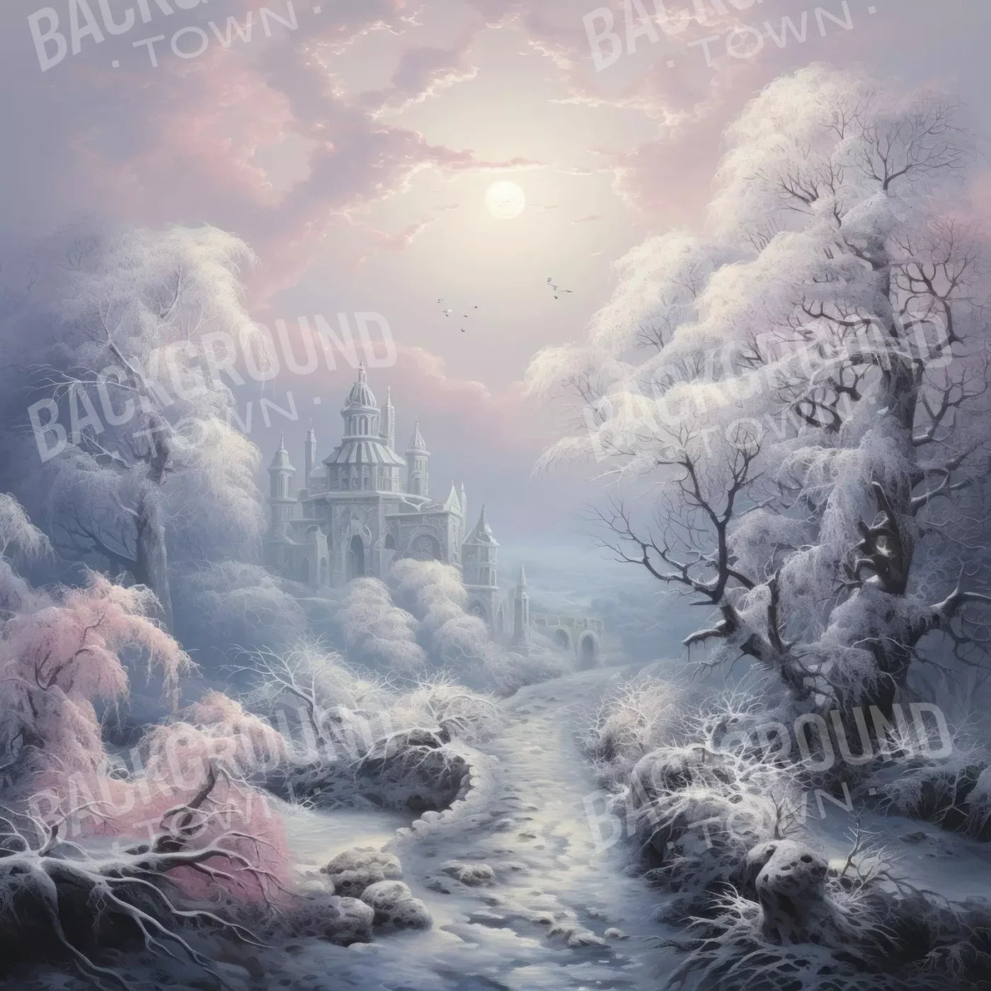 Castle In Winter Wonderland 8X8 Fleece ( 96 X Inch ) Backdrop
