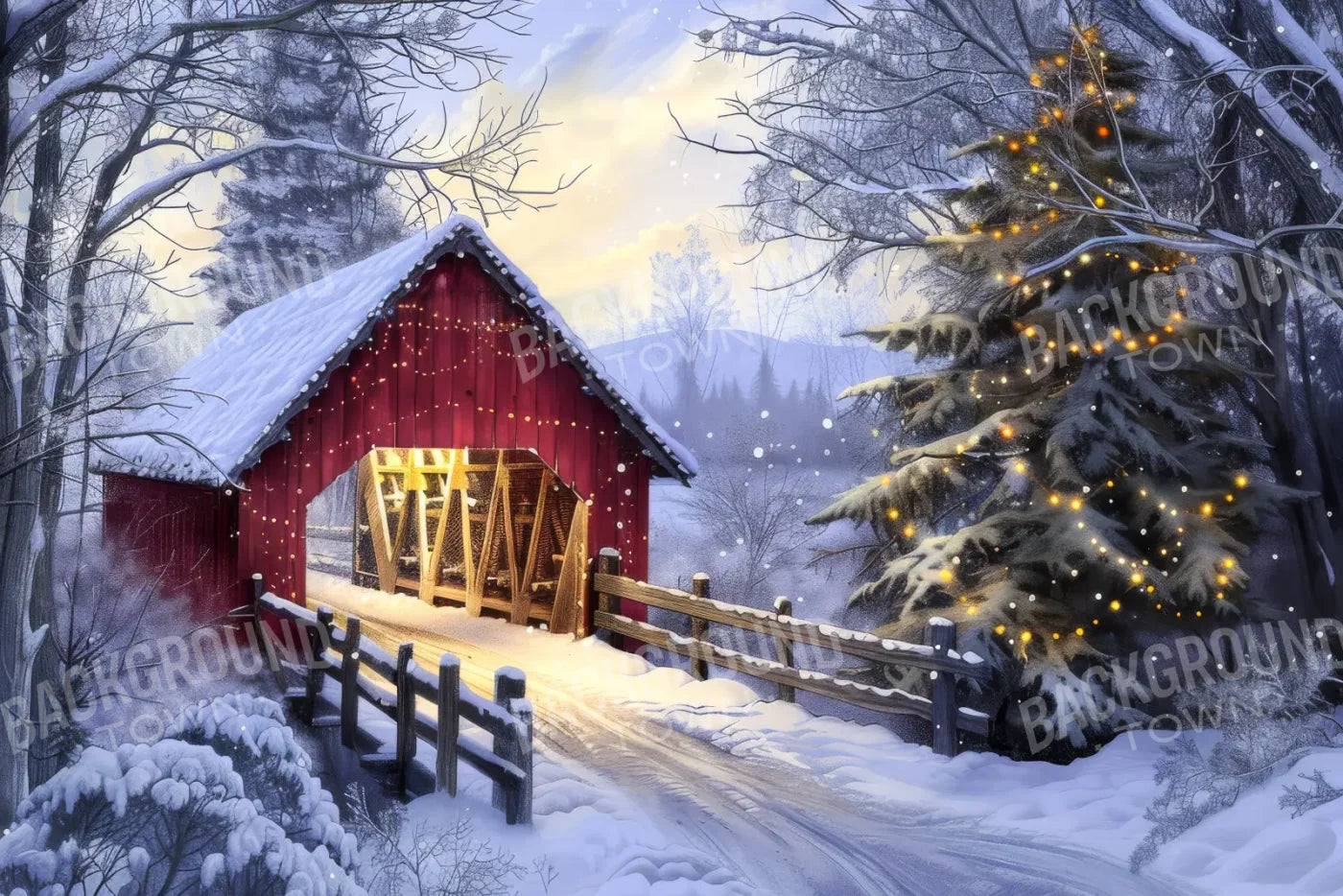 Christmas Covered Bridge 12’x8’ UltraCloth (144 x 96 inch) Backdrop