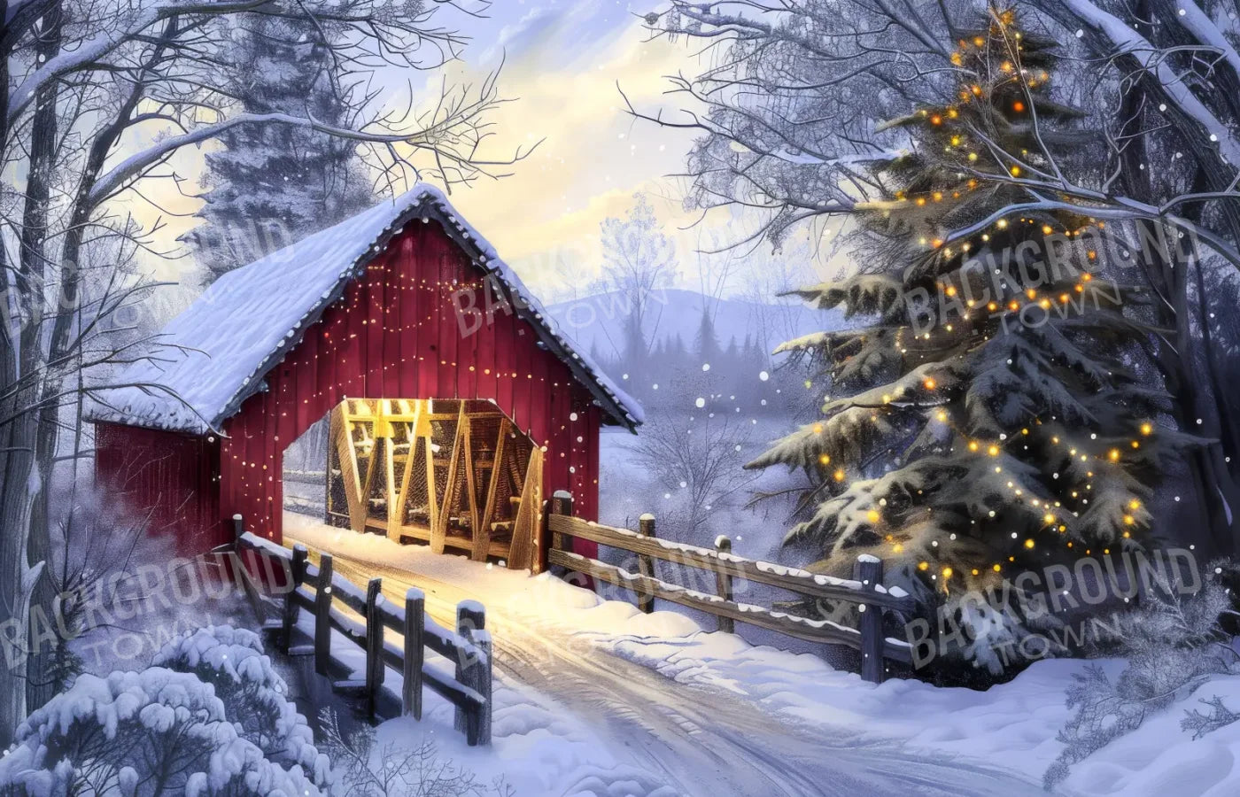 Christmas Covered Bridge 14’x9’ UltraCloth (168 x 108 inch) Backdrop