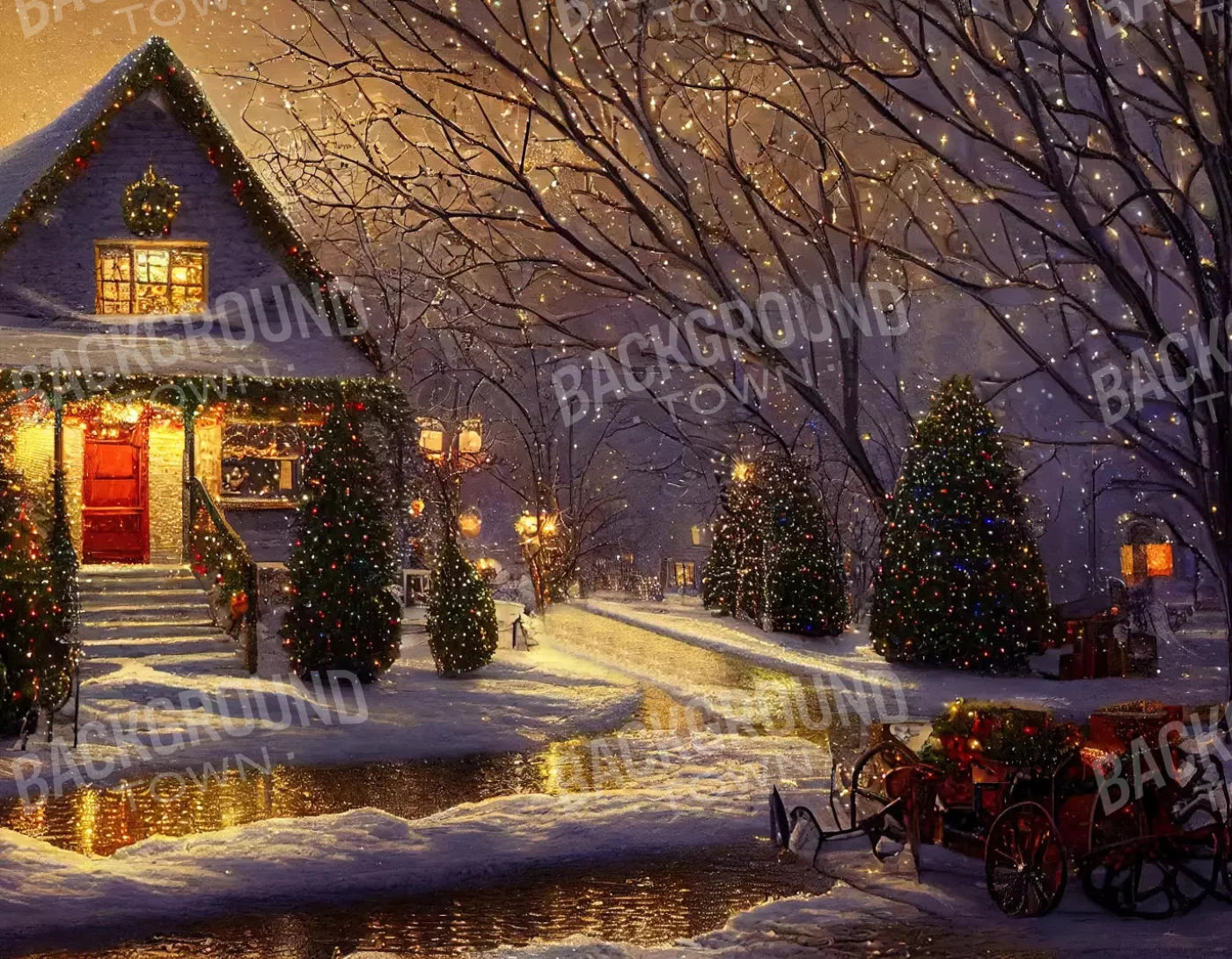 Christmas Eve 8X6 Fleece ( 96 X 72 Inch ) Backdrop