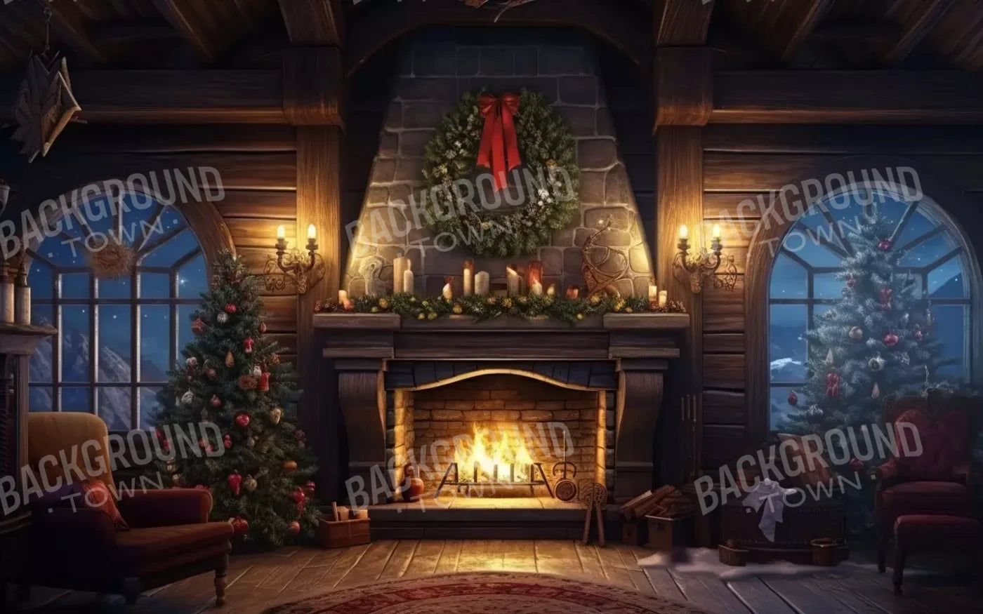 Christmas Eve Cabin I 8’X5’ Ultracloth (96 X 60 Inch) Backdrop