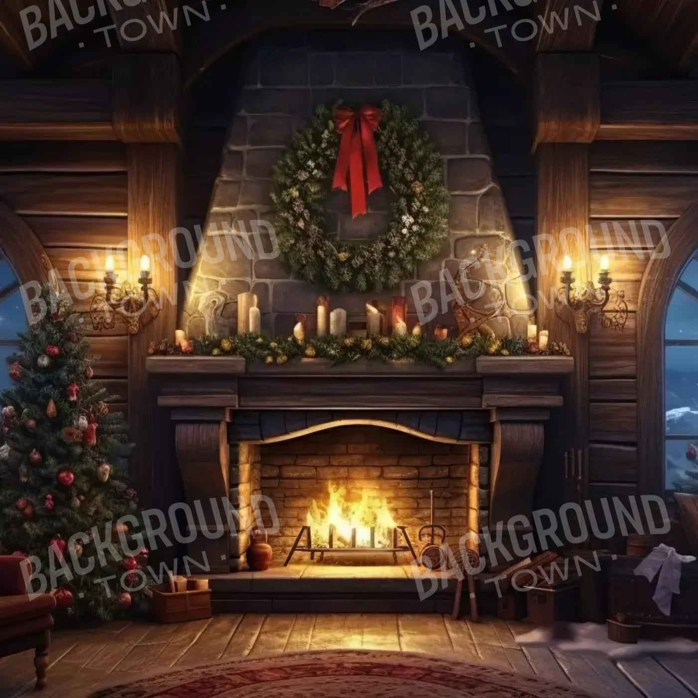 Christmas Eve Cabin I 8’X8’ Fleece (96 X Inch) Backdrop