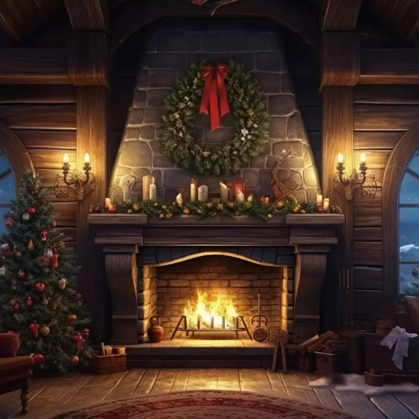 Christmas Eve Cabin I 10’X10’ Ultracloth (120 X Inch) Backdrop