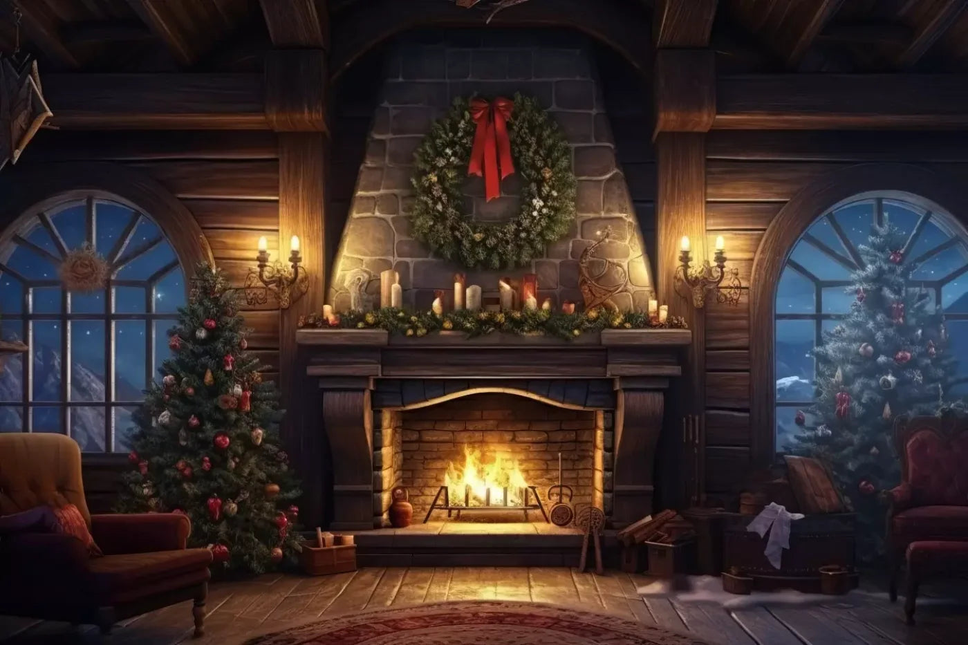 Christmas Eve Cabin I 12’X8’ Ultracloth (144 X 96 Inch) Backdrop