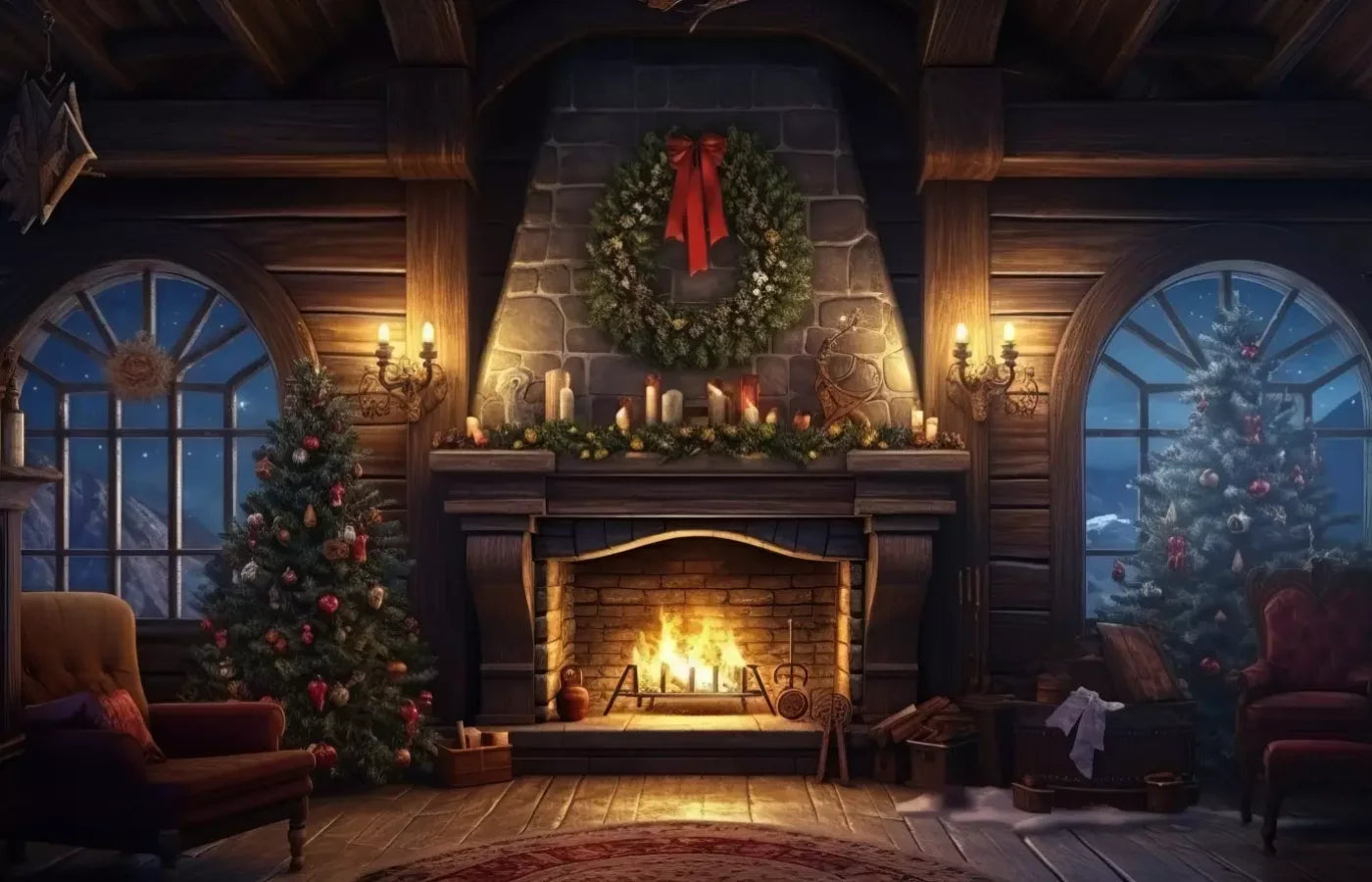 Christmas Eve Cabin I 14’X9’ Ultracloth (168 X 108 Inch) Backdrop