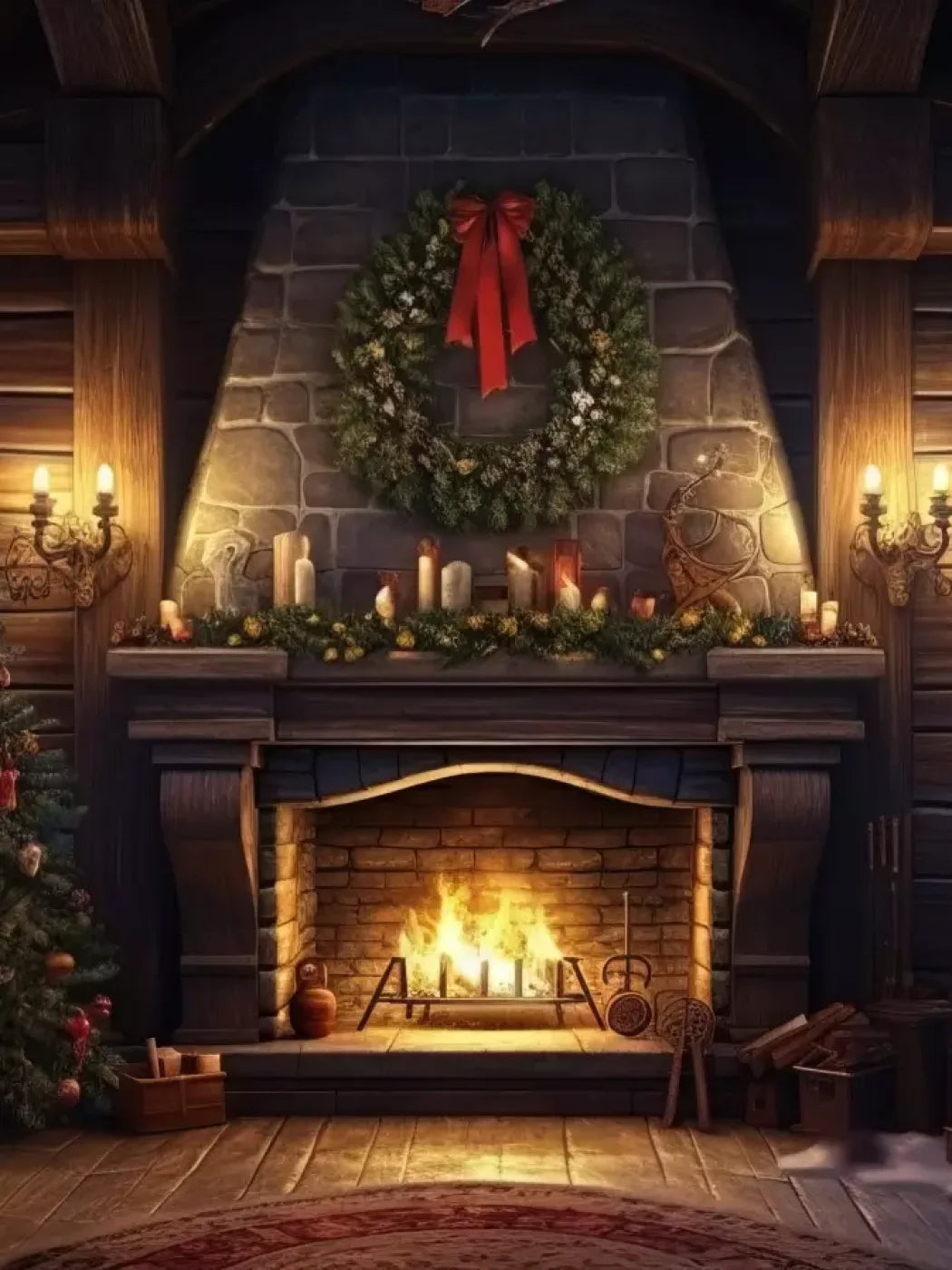 Christmas Eve Cabin I 6’X8’ Fleece (72 X 96 Inch) Backdrop